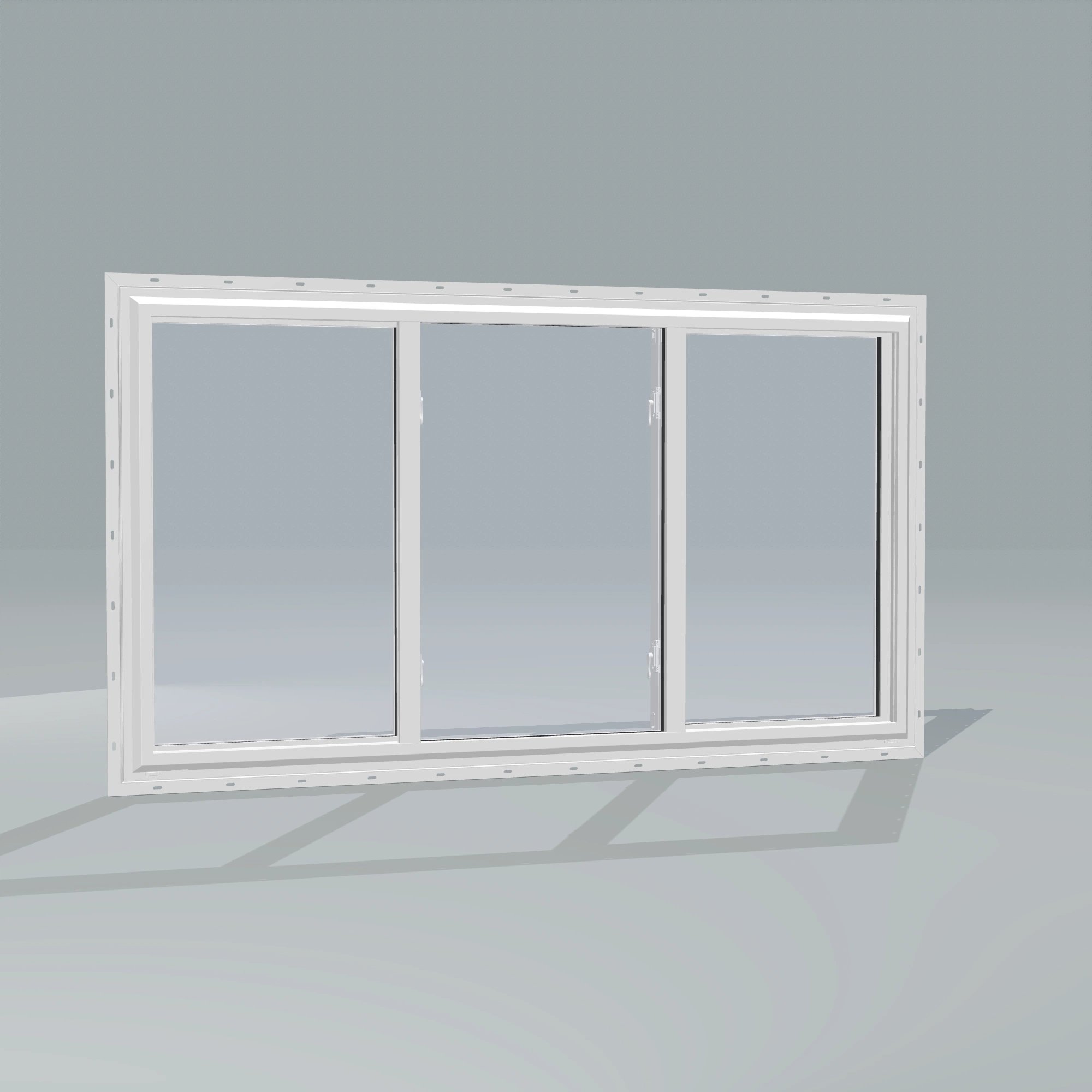 Angled exterior configurator view of the 72 × 40 inch end vent slider with tilt, white exterior / white interior, with nailing flange