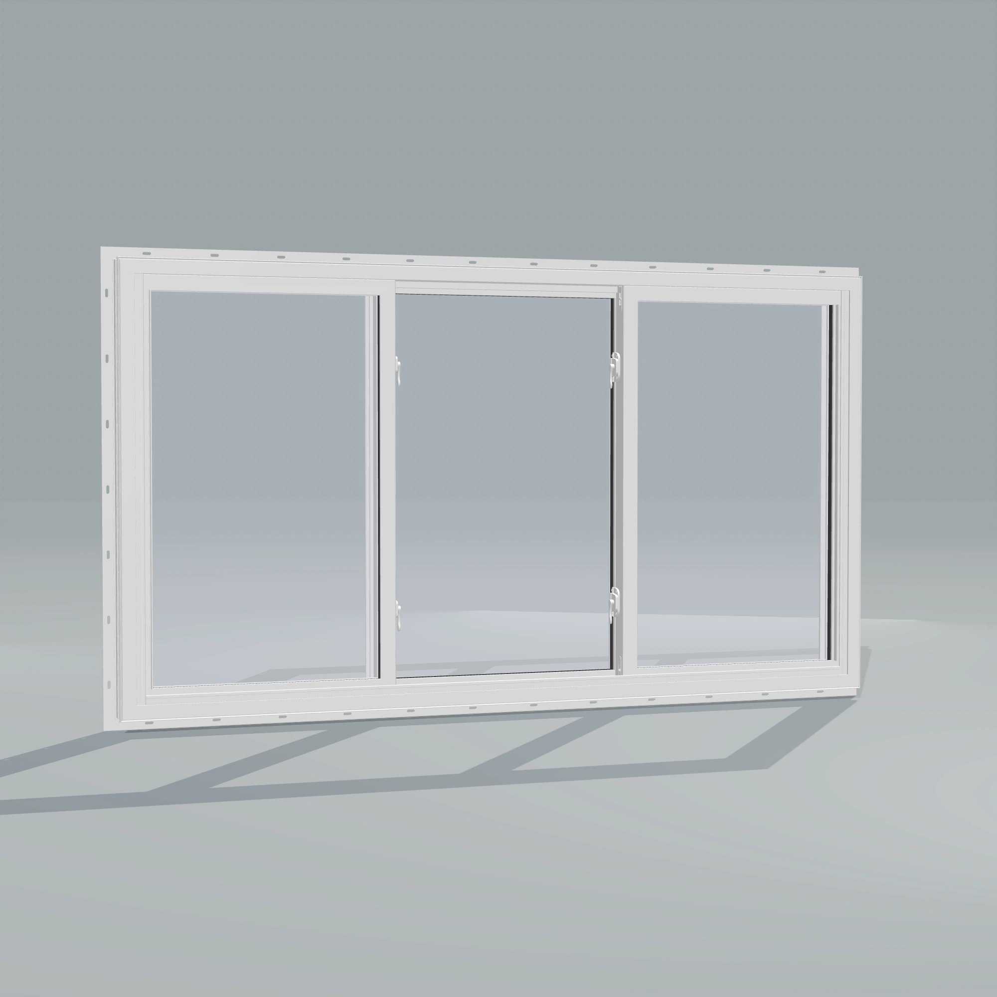 Angled interior view of the 72 × 40 inch end vent slider with tilt, white exterior / white interior, with nailing flange