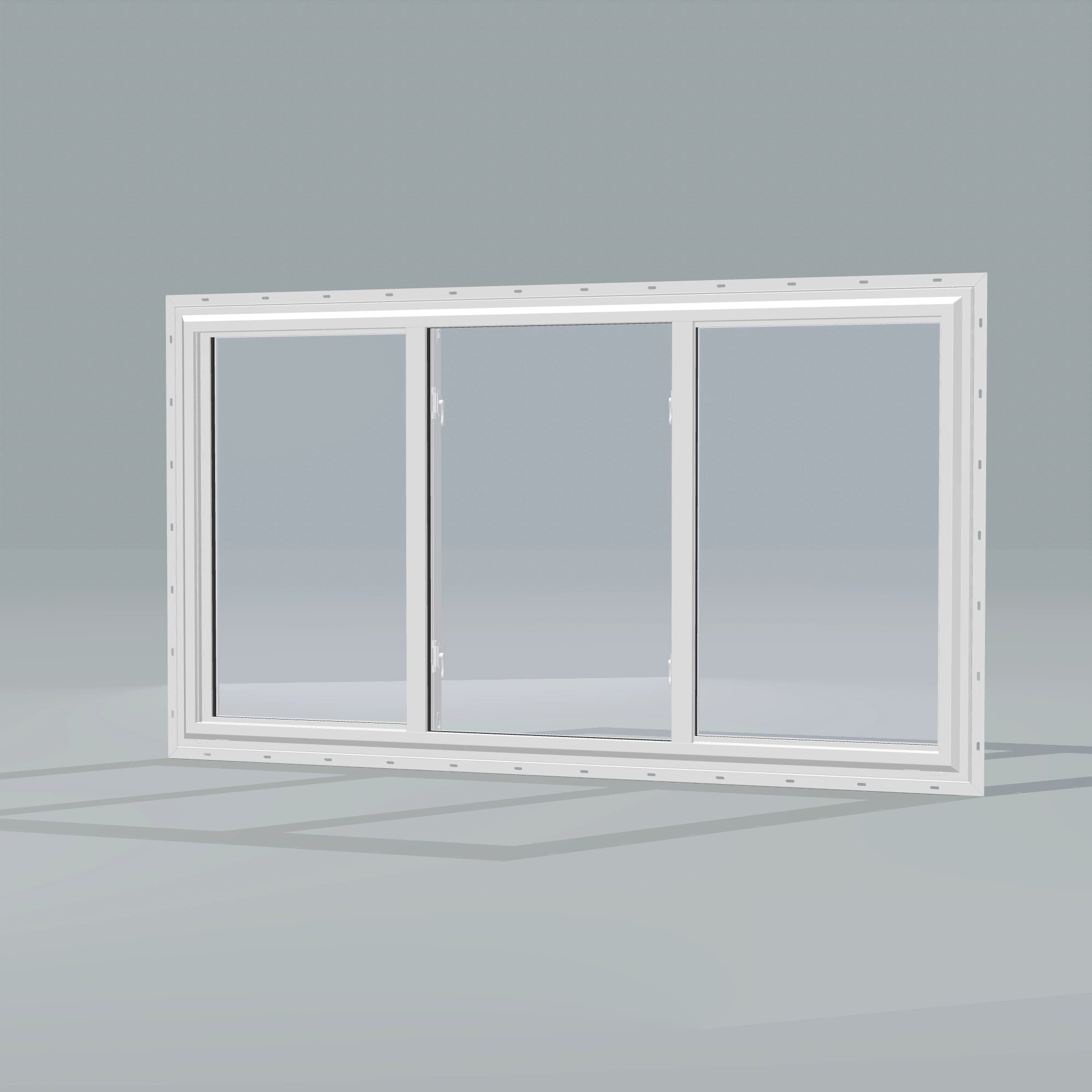 Opposite exterior angle of the 72 × 40 inch end vent slider with tilt, white exterior / white interior, with nailing flange