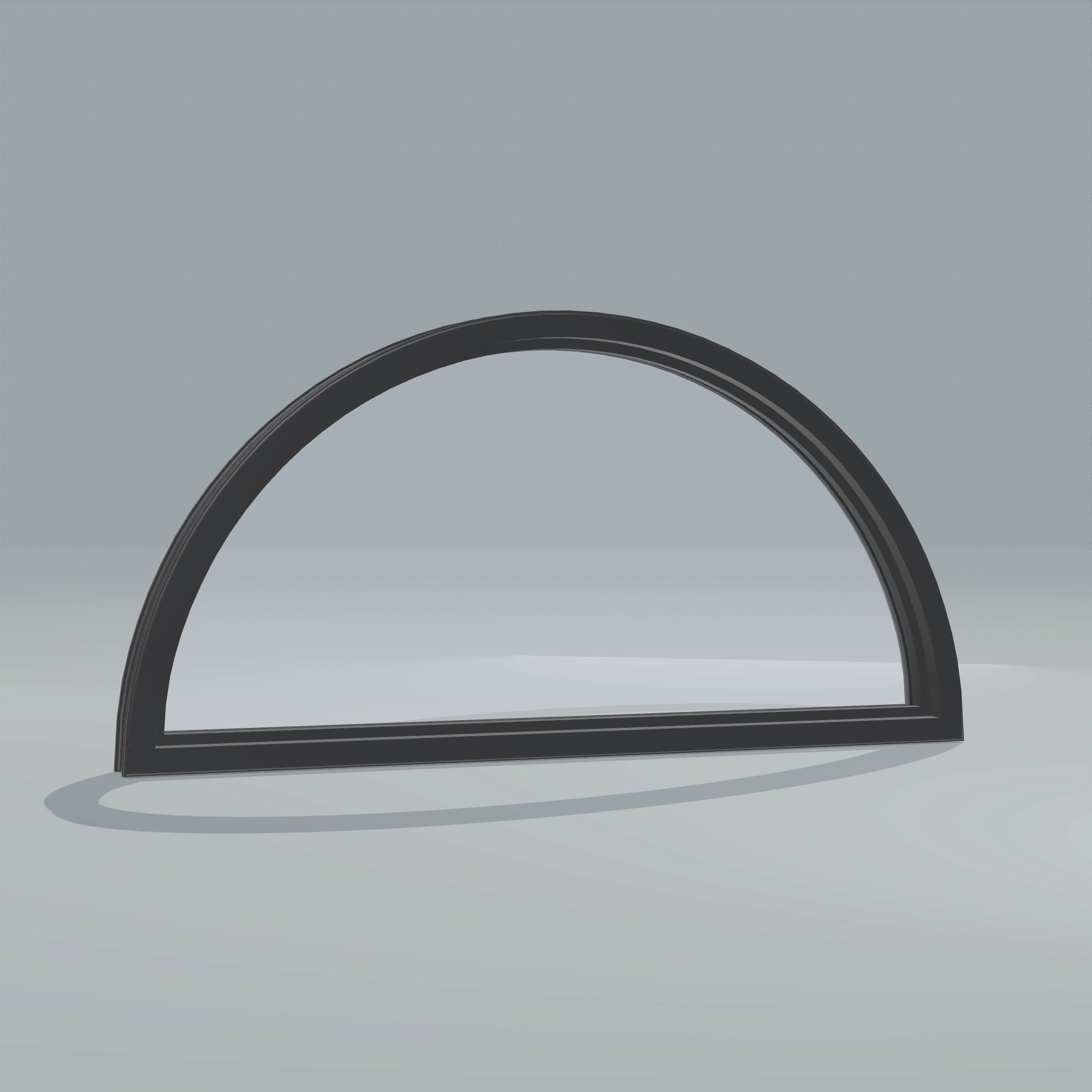 Angled interior view of the 48 × 24 inch half round, black exterior / black interior, without nailing flange