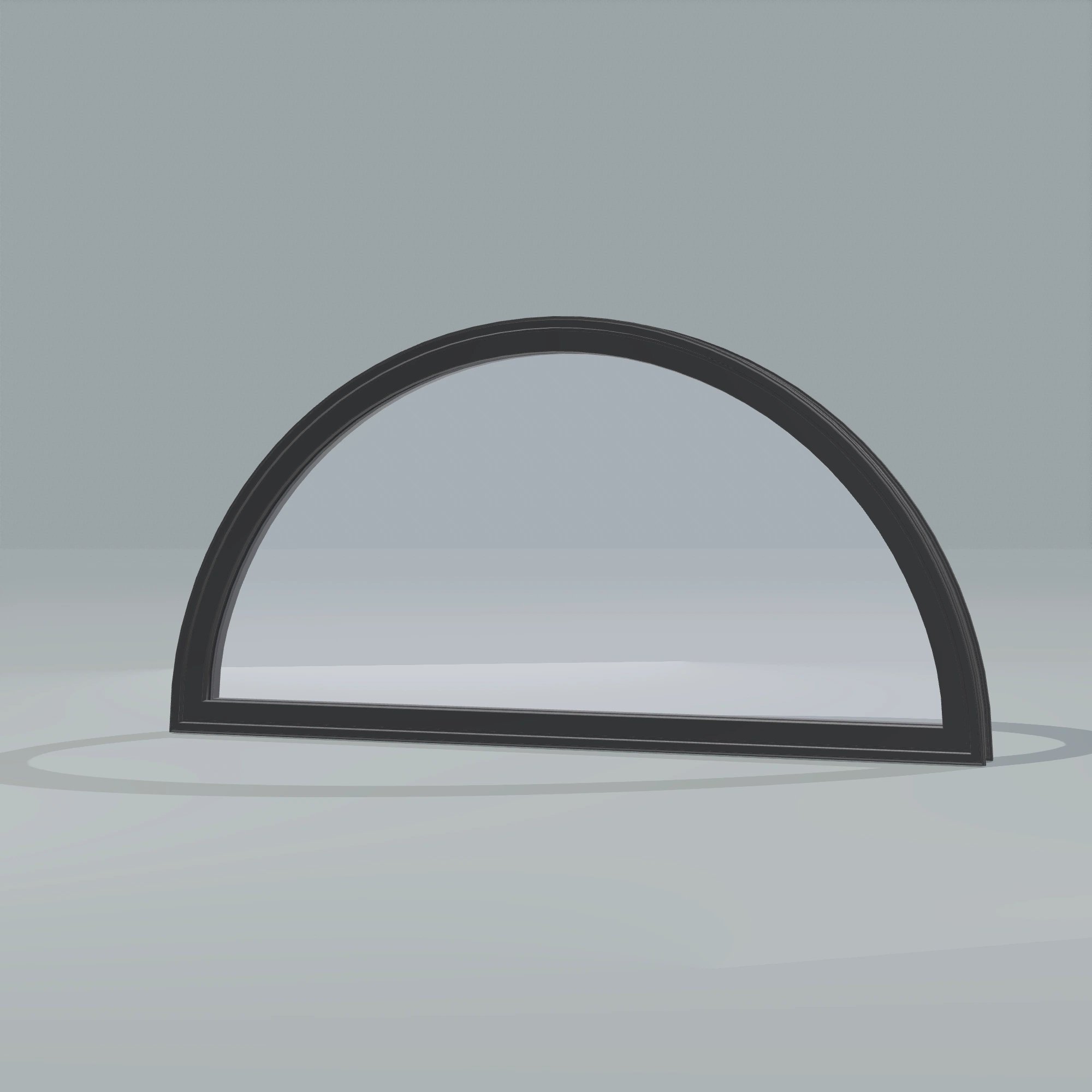 Opposite exterior angle of the 48 × 24 inch half round, black exterior / black interior, without nailing flange