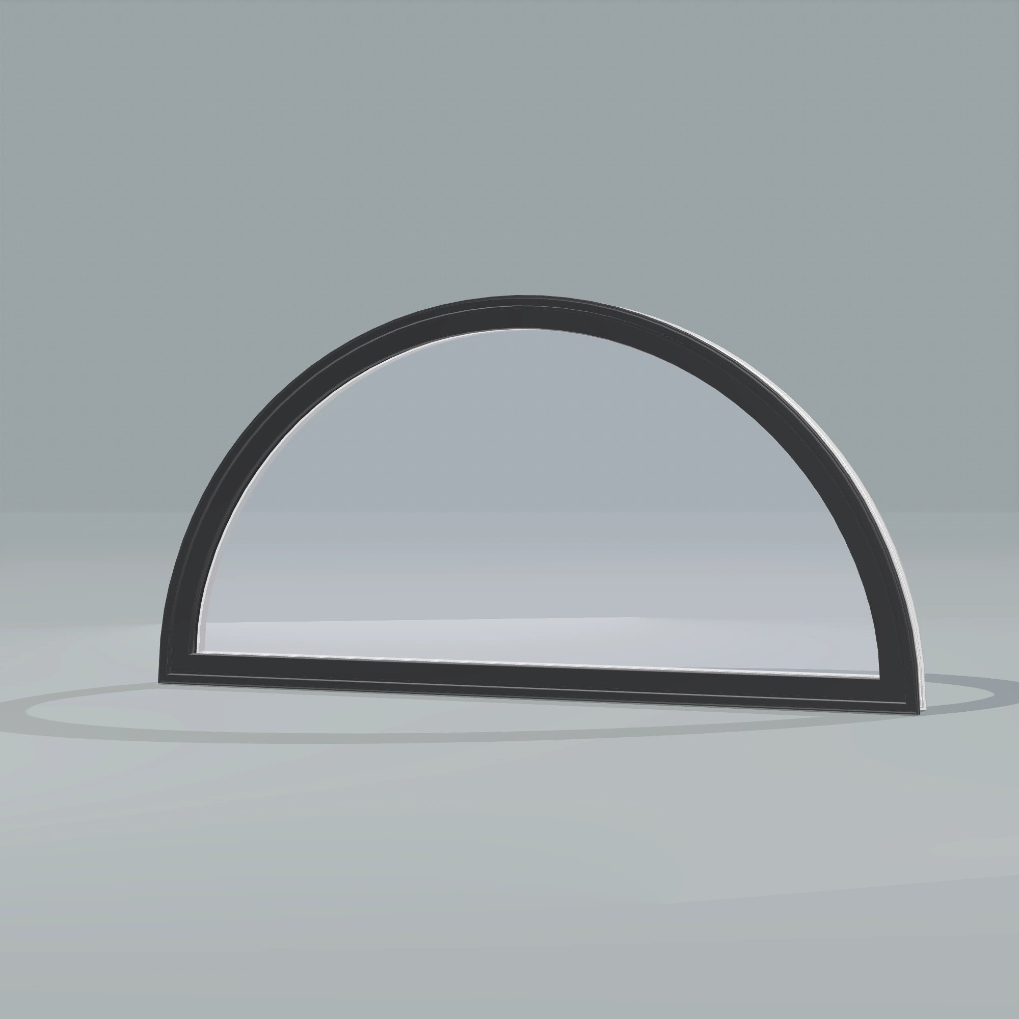 Opposite exterior angle of the 48 × 24 inch half round, black exterior / white interior, without nailing flange