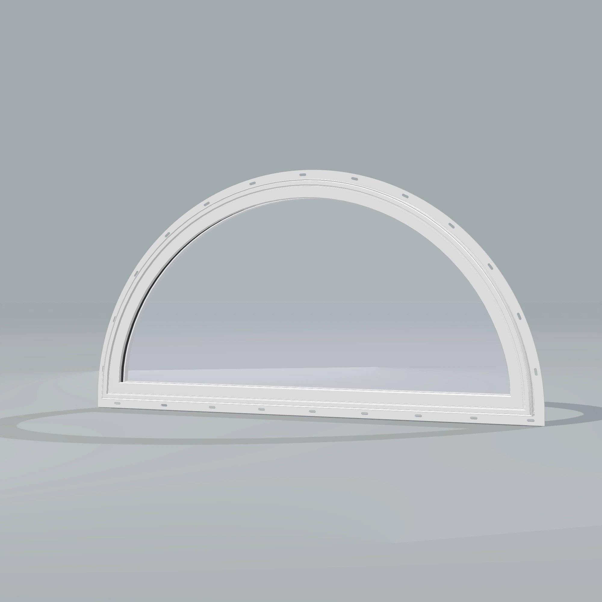 Opposite exterior angle of the 48 × 24 inch half round, white exterior / white interior, with nailing flange