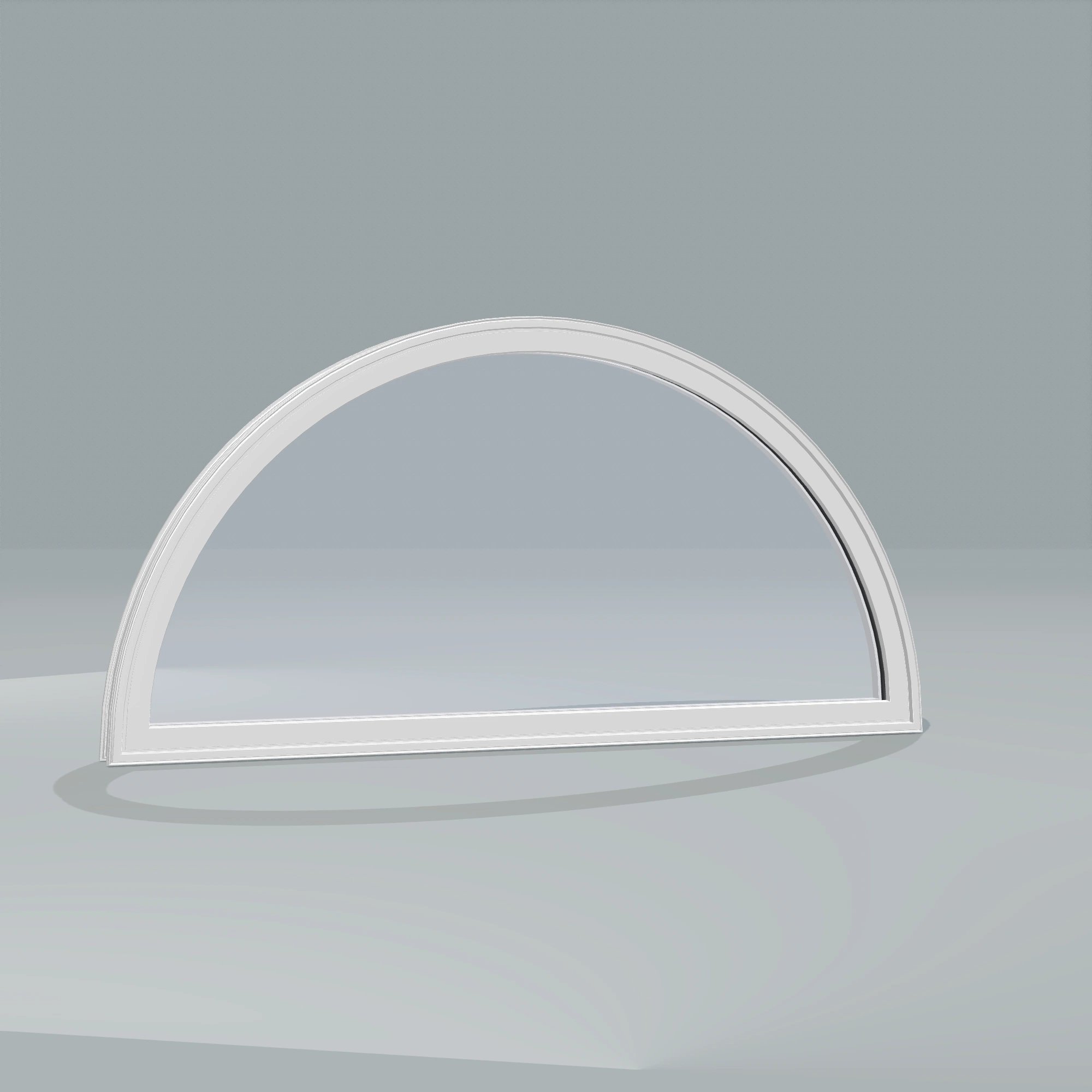 Angled exterior configurator view of the 48 × 24 inch half round, white exterior / white interior, without nailing flange