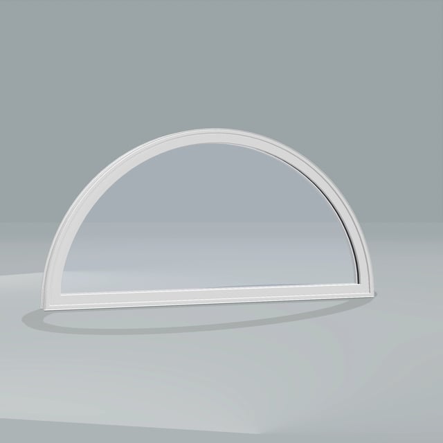 Angled exterior configurator view of the 48 × 24 inch half round, white exterior / white interior, without nailing flange