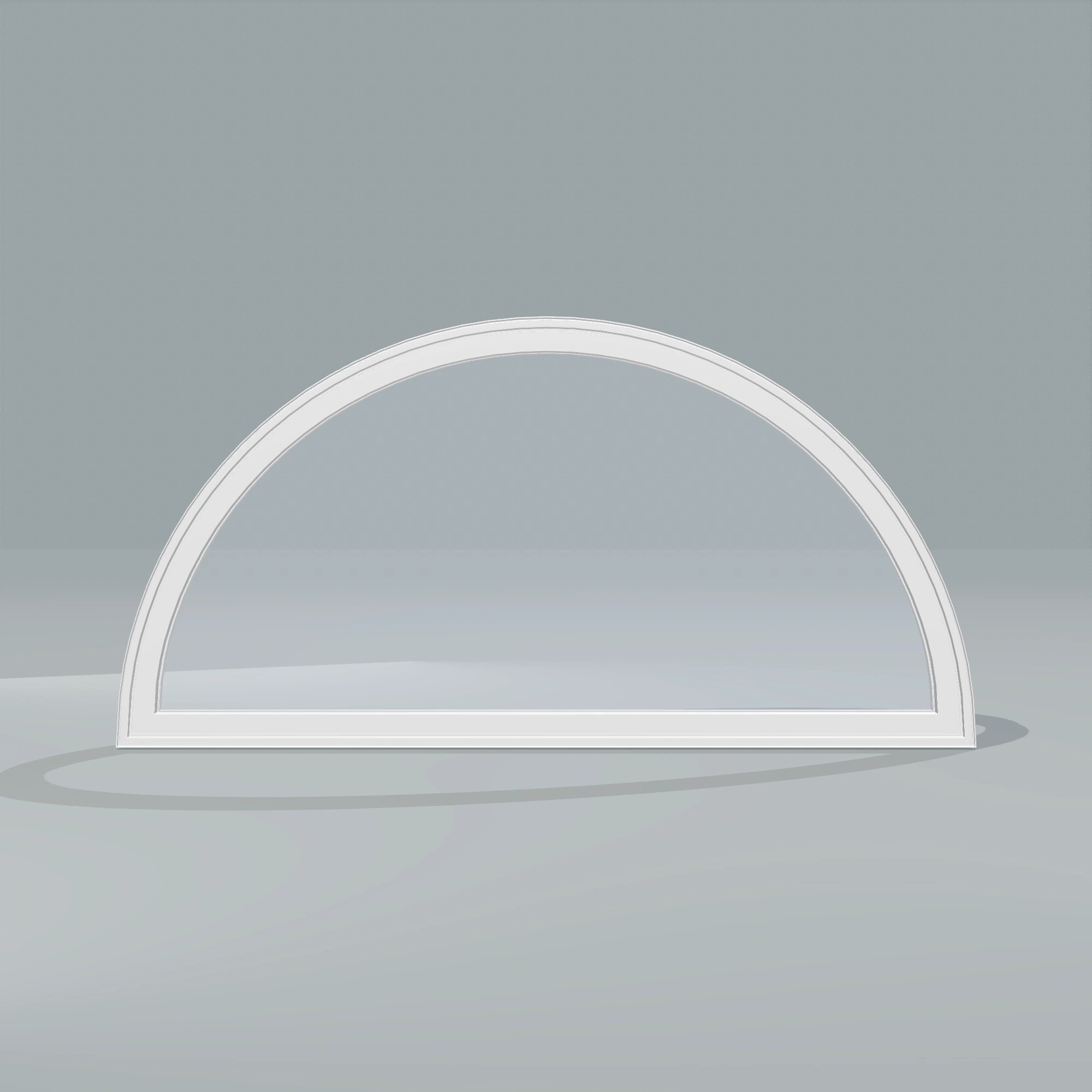 Straight exterior view of the 48 × 24 inch half round, white exterior / white interior, without nailing flange