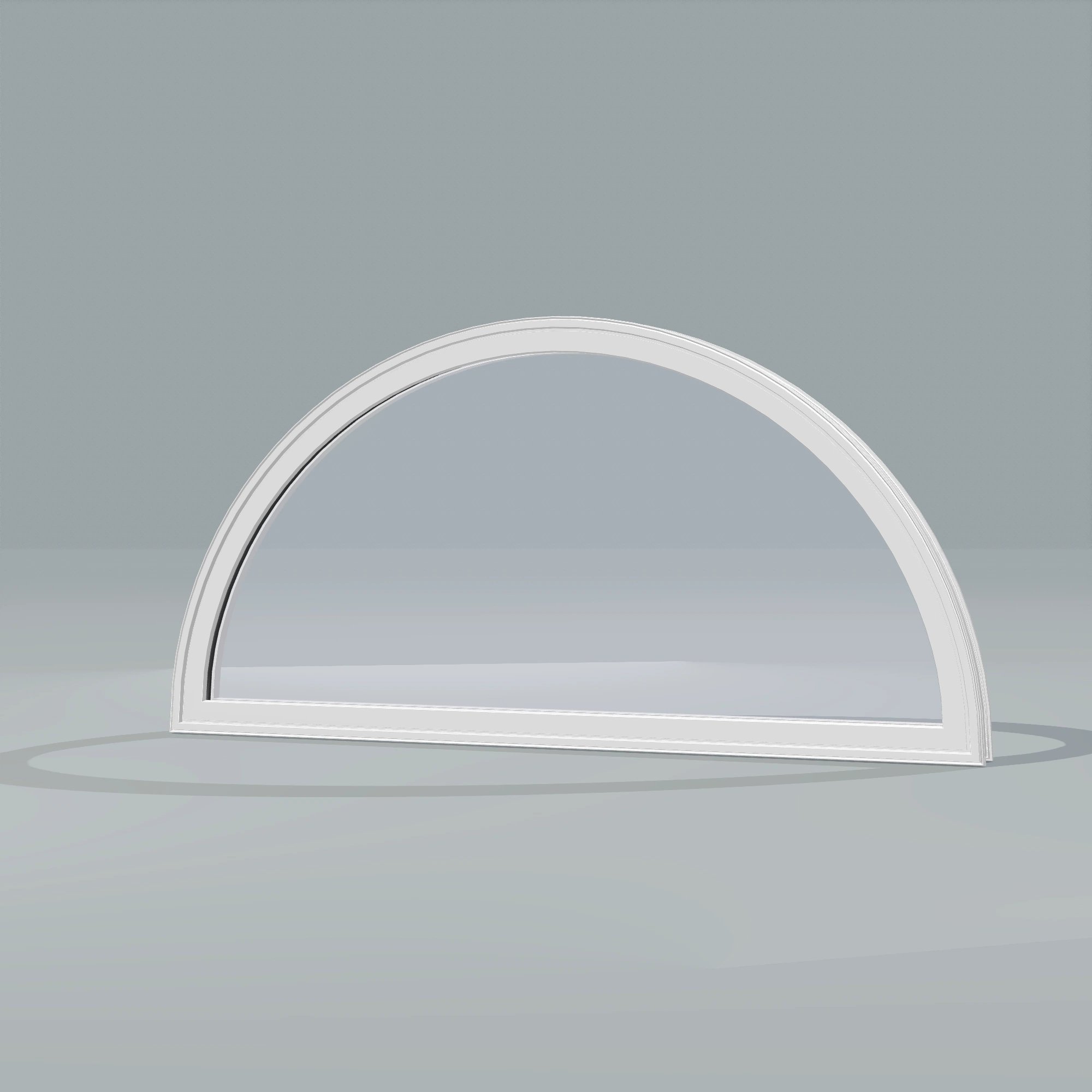 Opposite exterior angle of the 48 × 24 inch half round, white exterior / white interior, without nailing flange