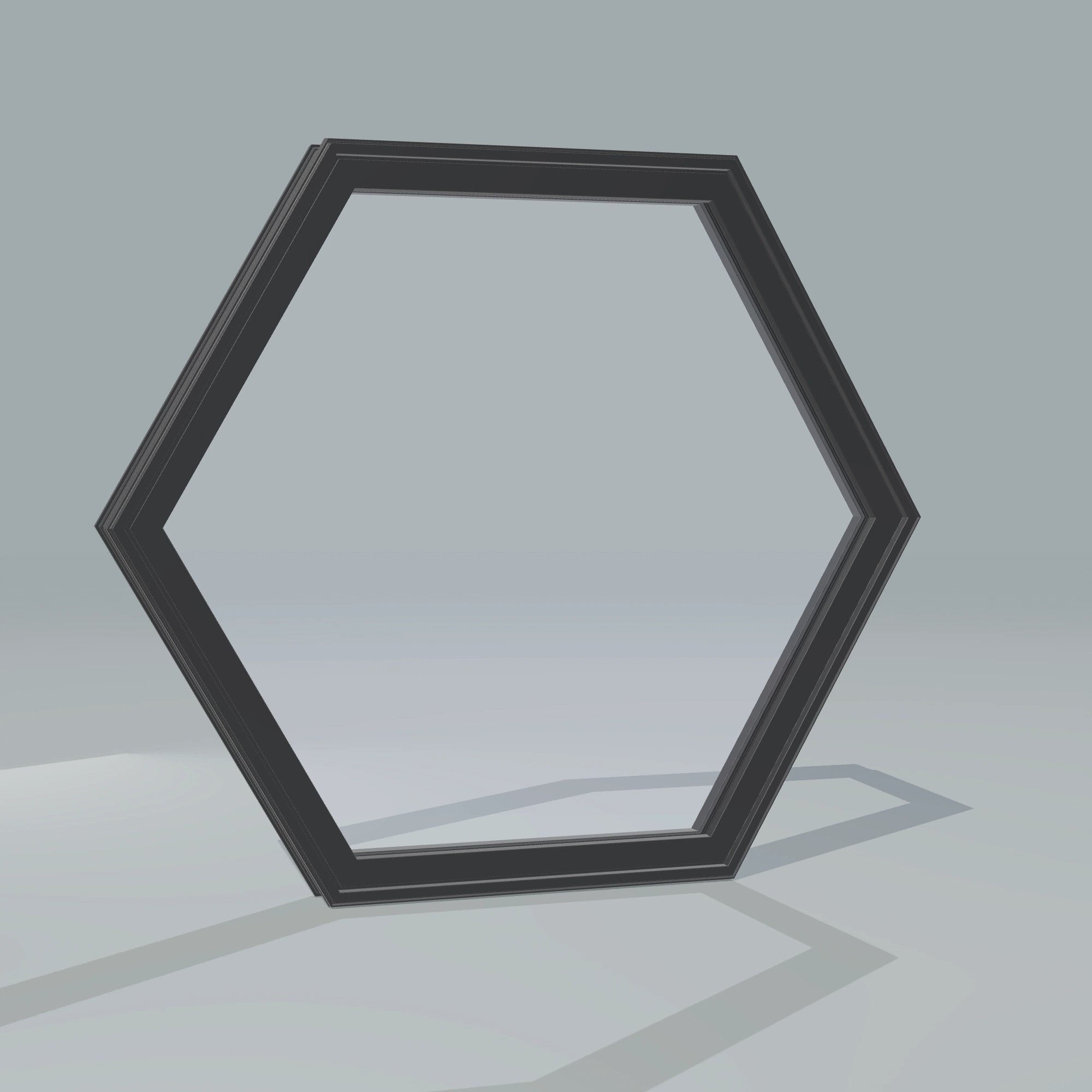 Angled exterior configurator view of the 36 × 36 inch hexagon, black exterior / black interior, without nailing flange