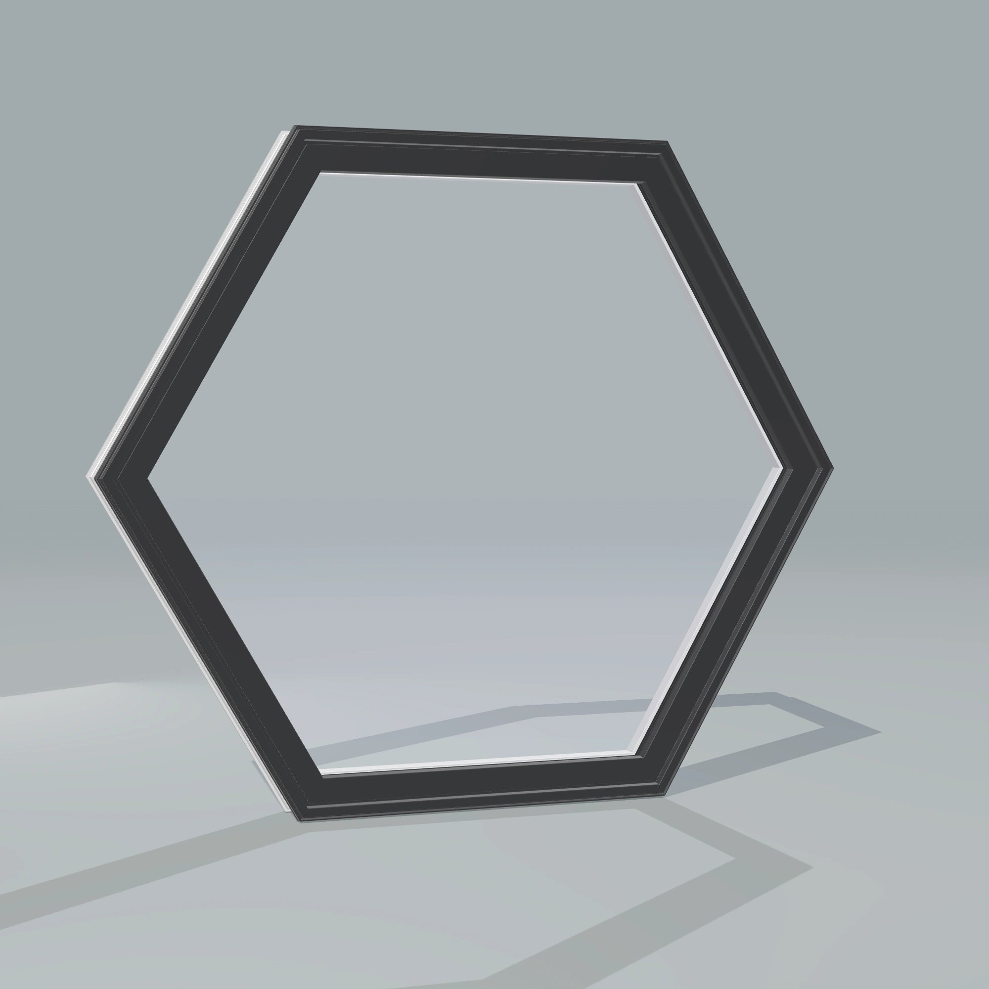Angled exterior configurator view of the 36 × 36 inch hexagon, black exterior / white interior, without nailing flange