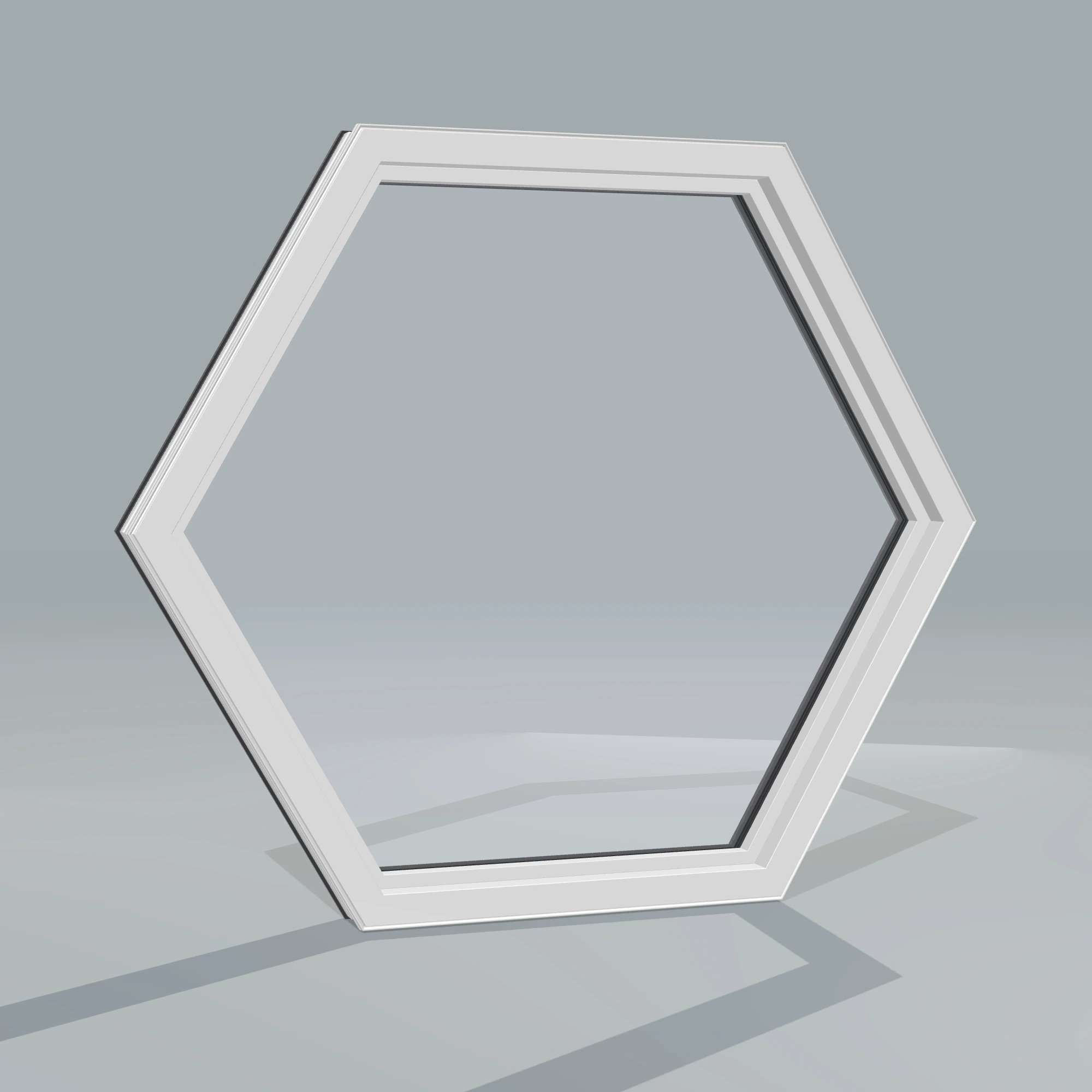 Angled interior view of the 36 × 36 inch hexagon, black exterior / white interior, without nailing flange