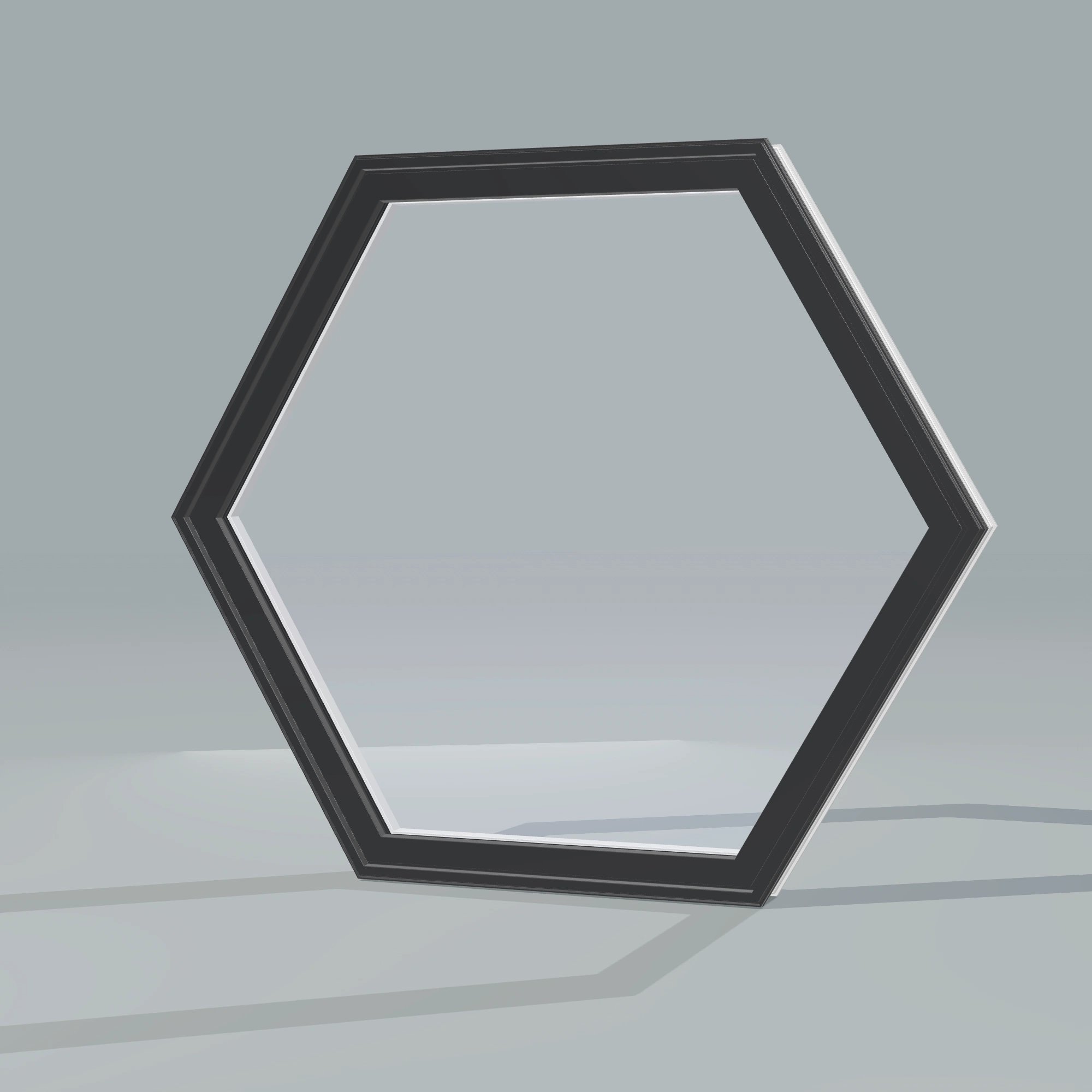Opposite exterior angle of the 36 × 36 inch hexagon, black exterior / white interior, without nailing flange