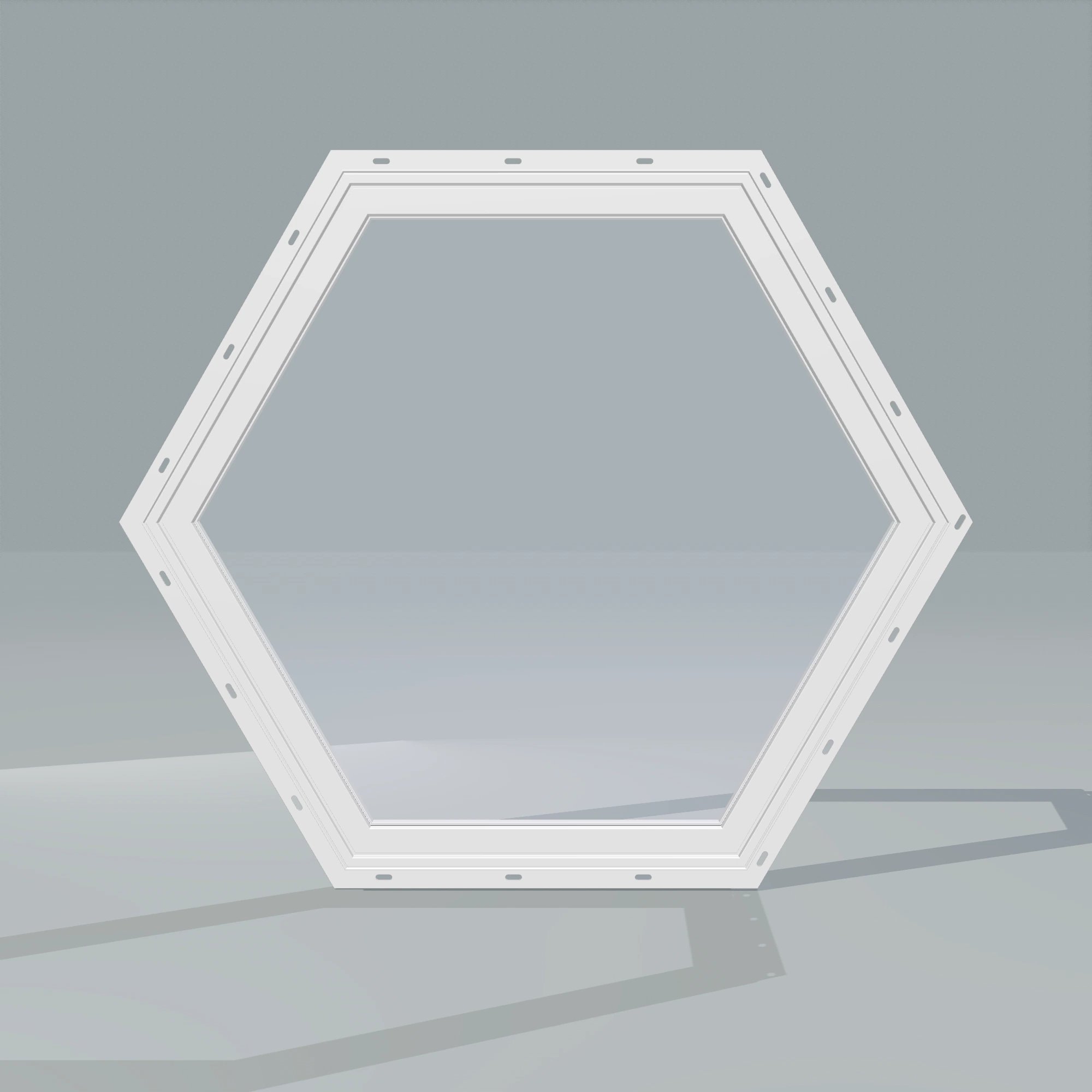 Straight exterior view of the 36 × 36 inch hexagon, white exterior / white interior, with nailing flange