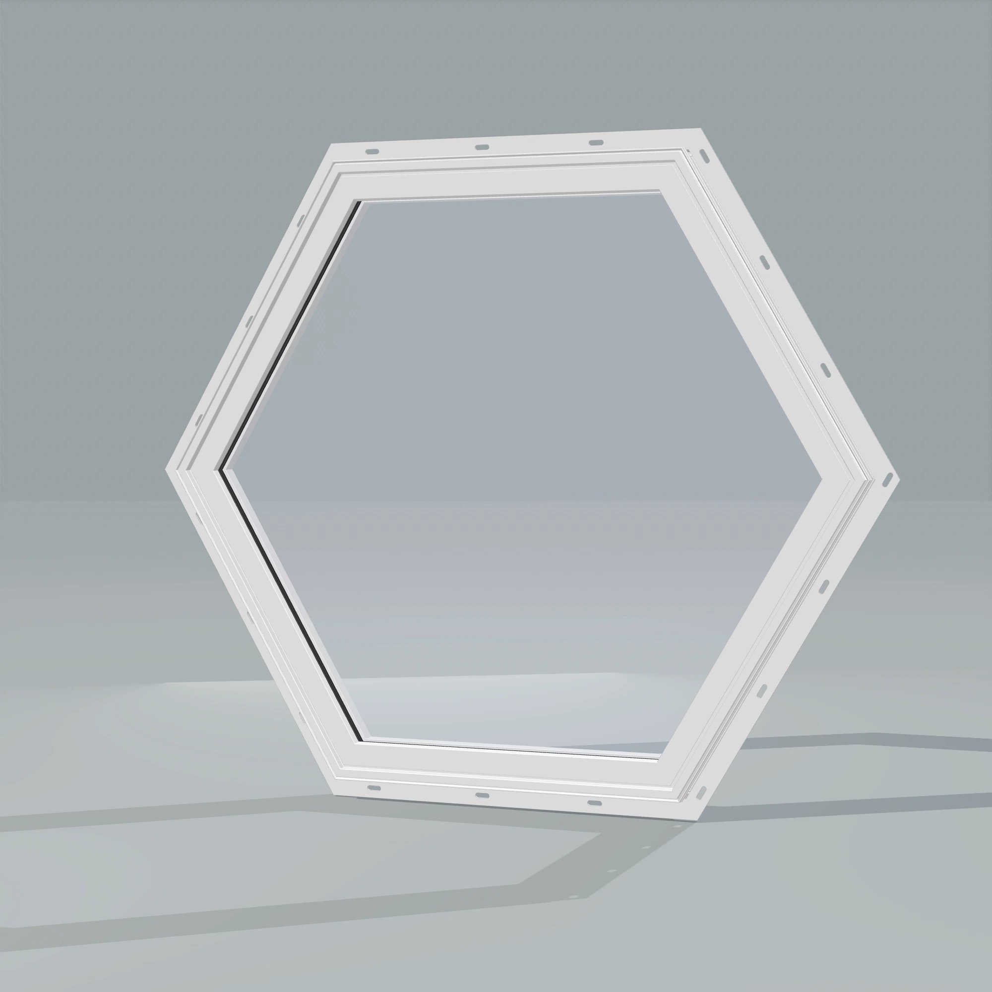 Opposite exterior angle of the 36 × 36 inch hexagon, white exterior / white interior, with nailing flange