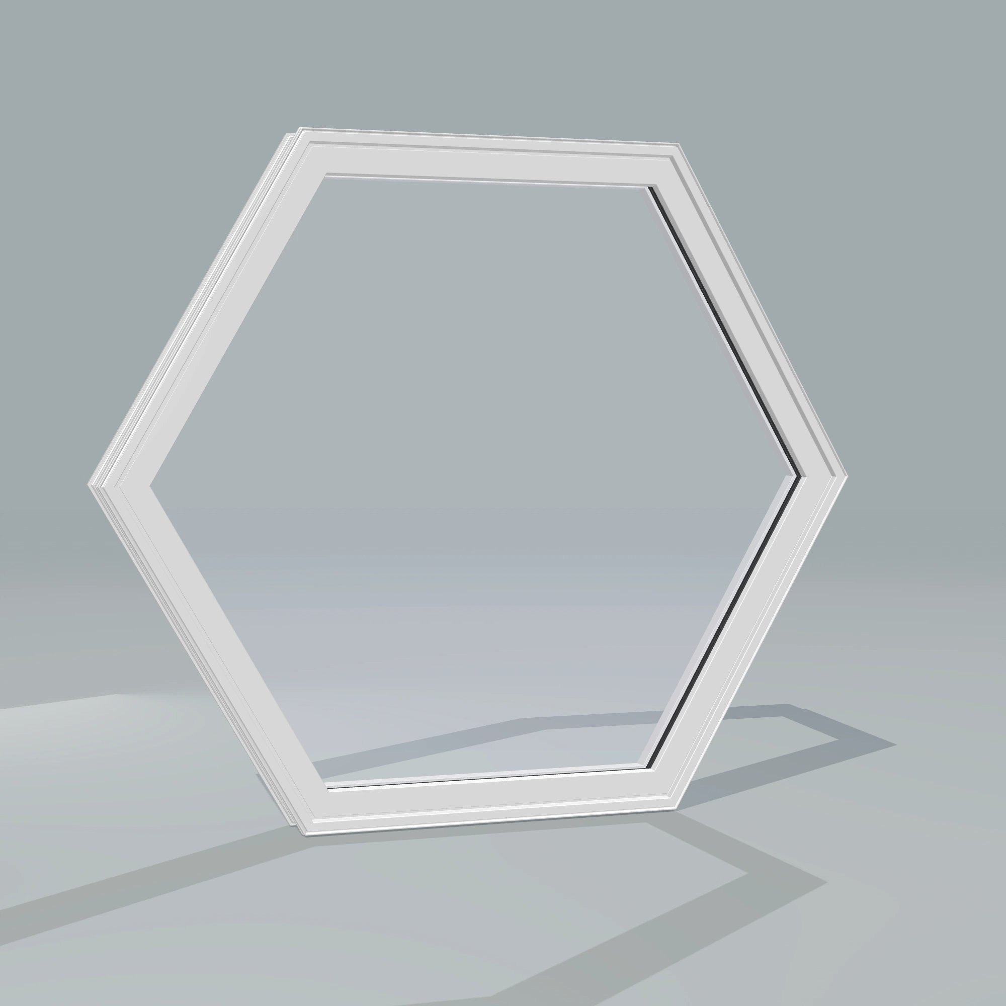 Angled exterior configurator view of the 36 × 36 inch hexagon, white exterior / white interior, without nailing flange