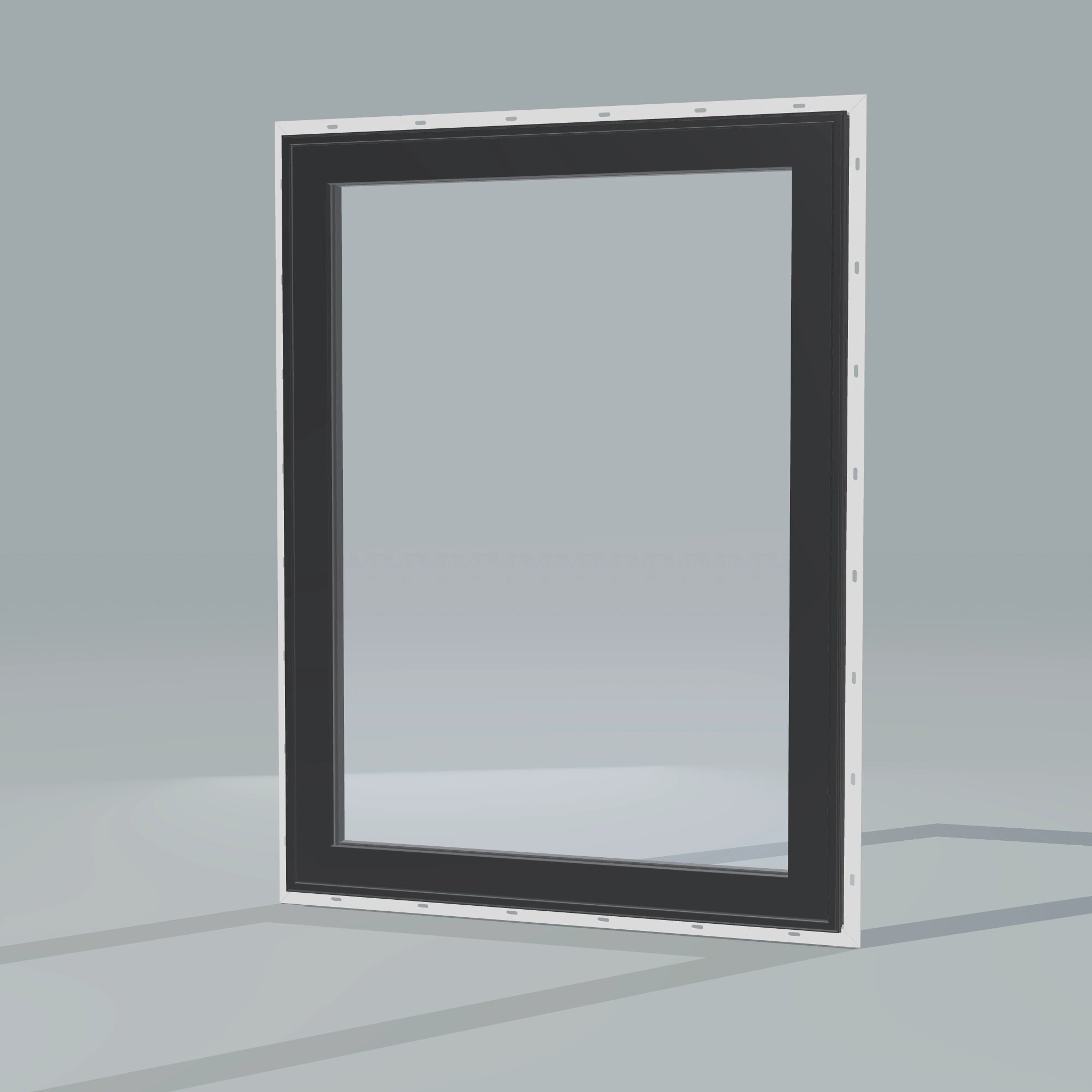 Opposite exterior angle of the 36 × 48 inch high fixed window, black exterior / black interior, with nailing flange
