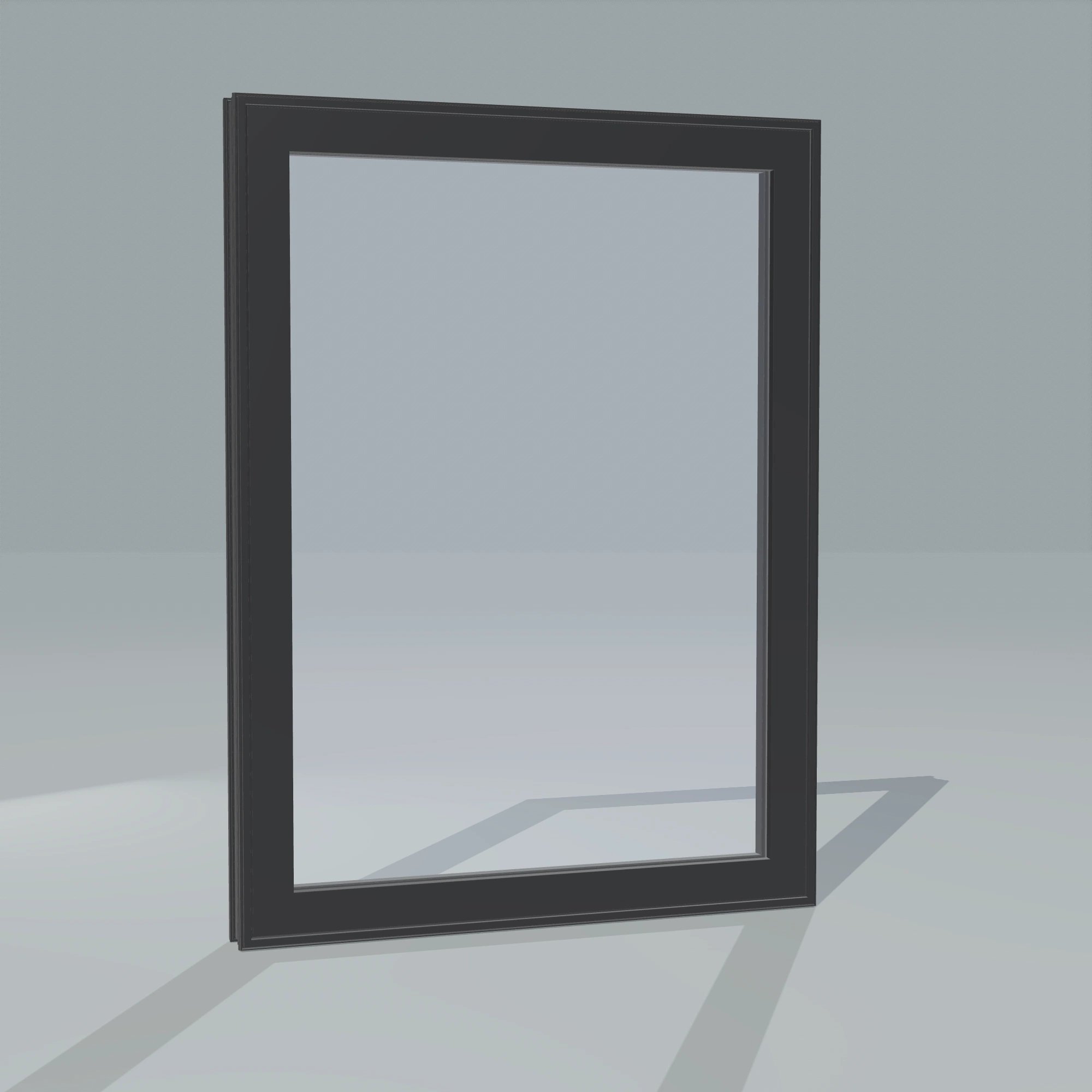 Angled exterior configurator view of the 36 × 48 inch high fixed window, black exterior / black interior, without nailing flange