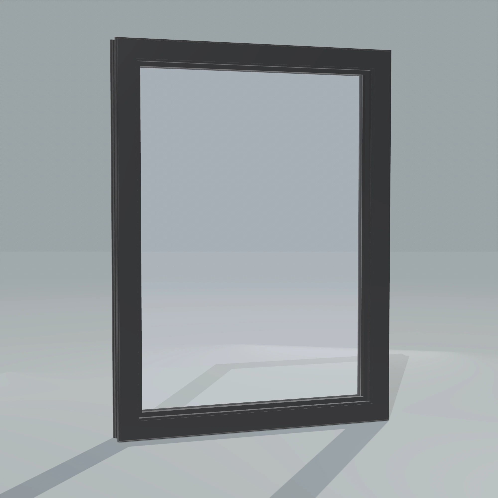 Angled interior view of the 36 × 48 inch high fixed window, black exterior / black interior, without nailing flange
