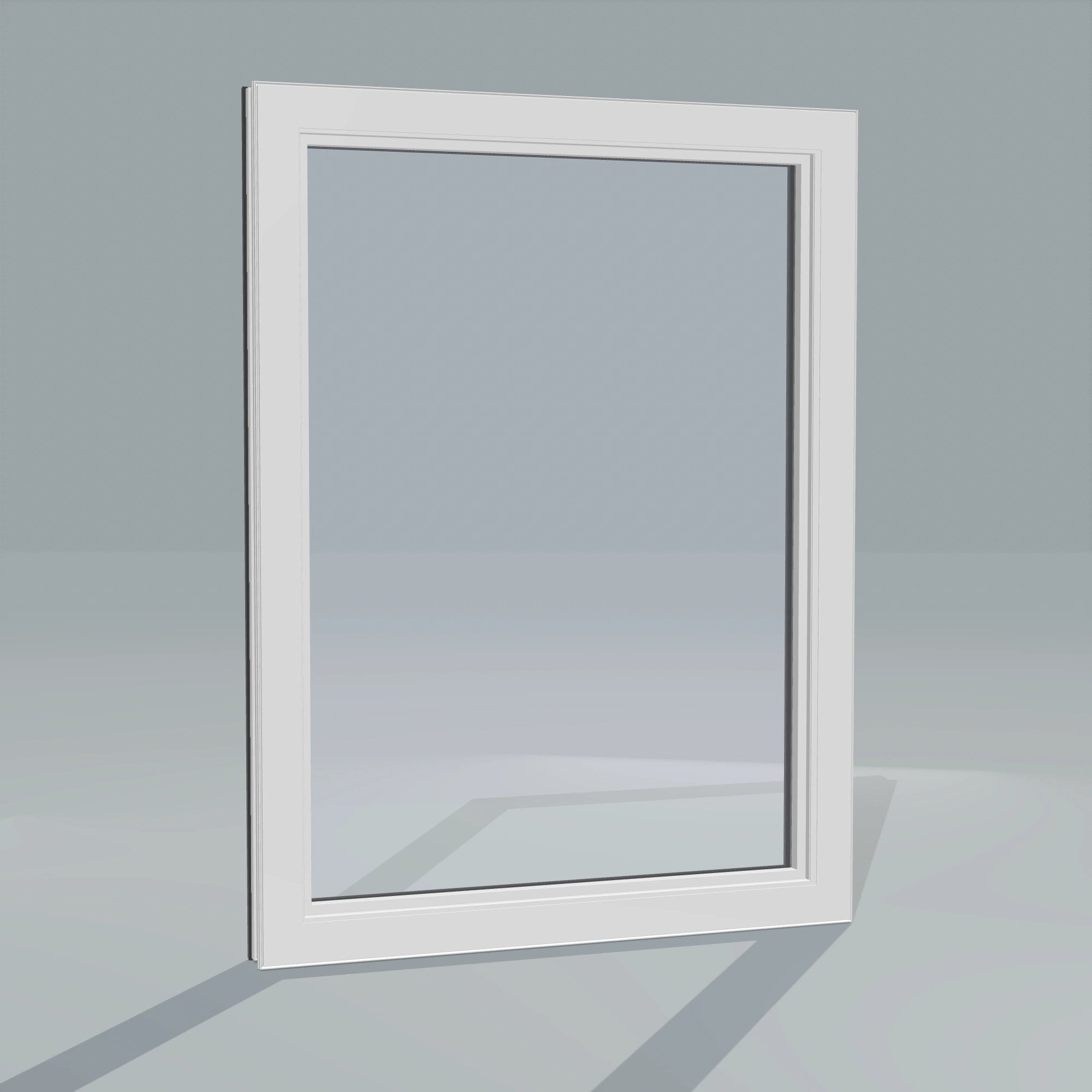 Angled interior view of the 36 × 48 inch high fixed window, black exterior / white interior, without nailing flange
