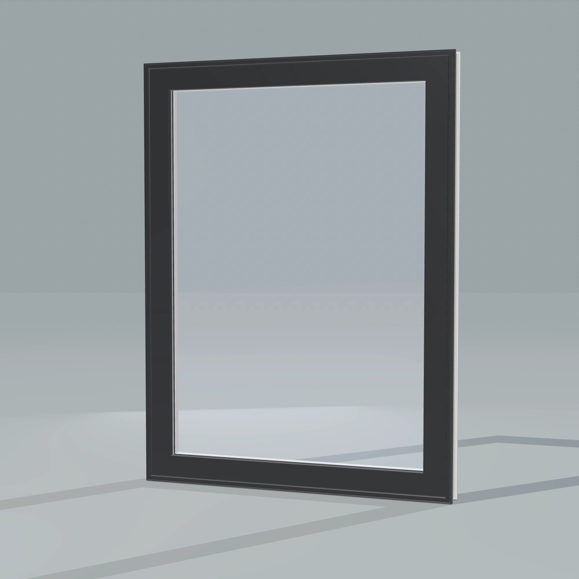 Opposite exterior angle of the 36 × 48 inch high fixed window, black exterior / white interior, without nailing flange