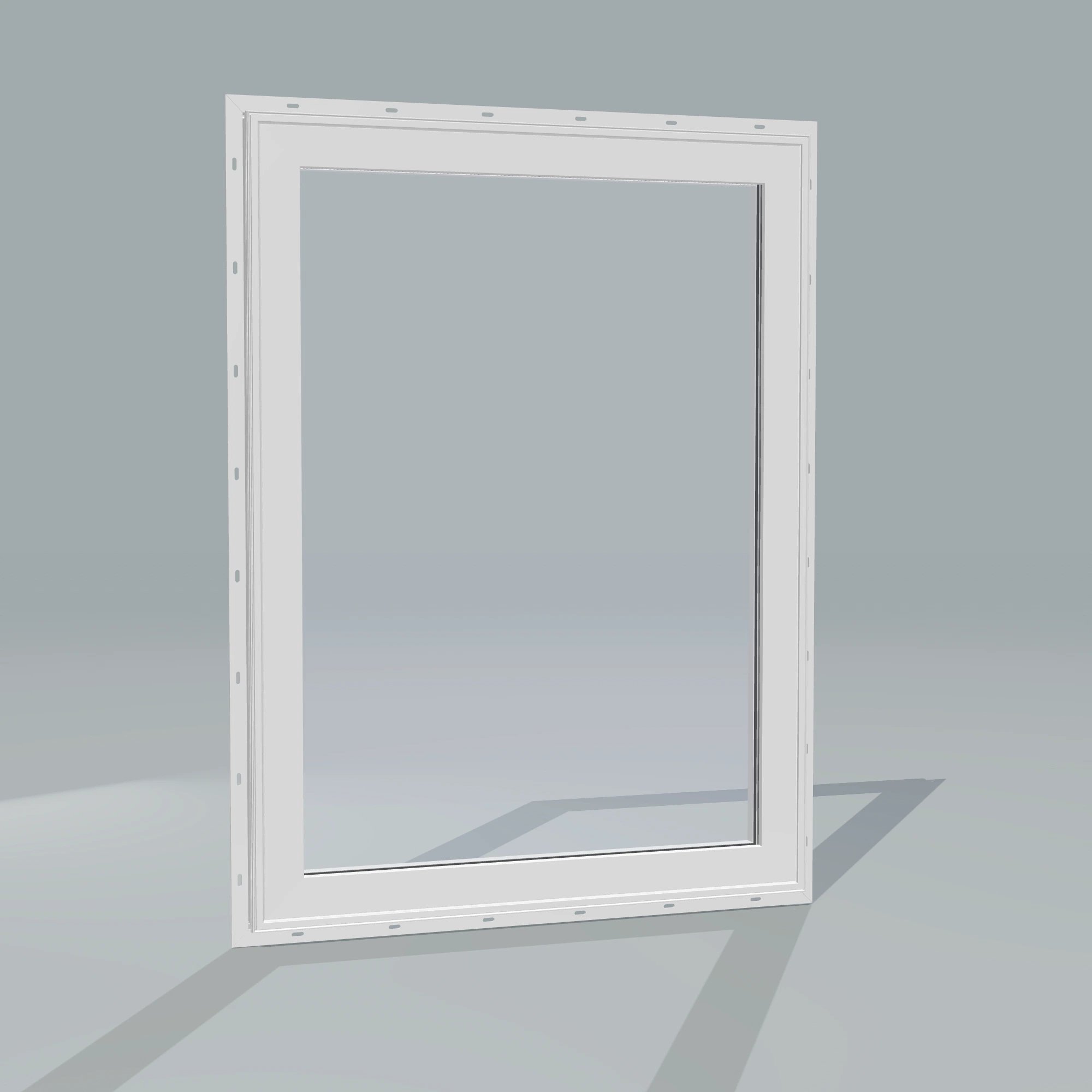Angled exterior configurator view of the 36 × 48 inch high fixed window, white exterior / white interior, with nailing flange