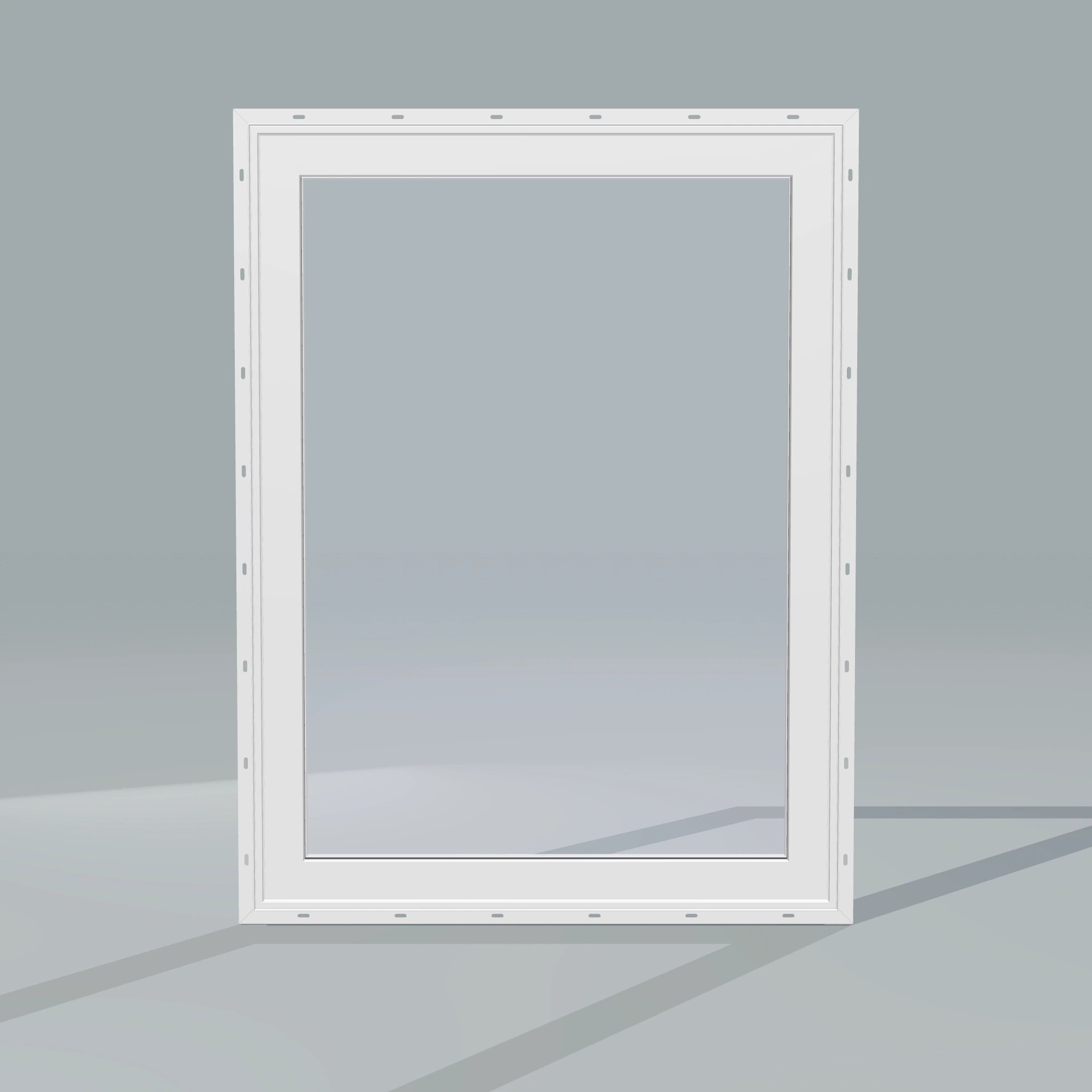 Straight exterior view of the 36 × 48 inch high fixed window, white exterior / white interior, with nailing flange