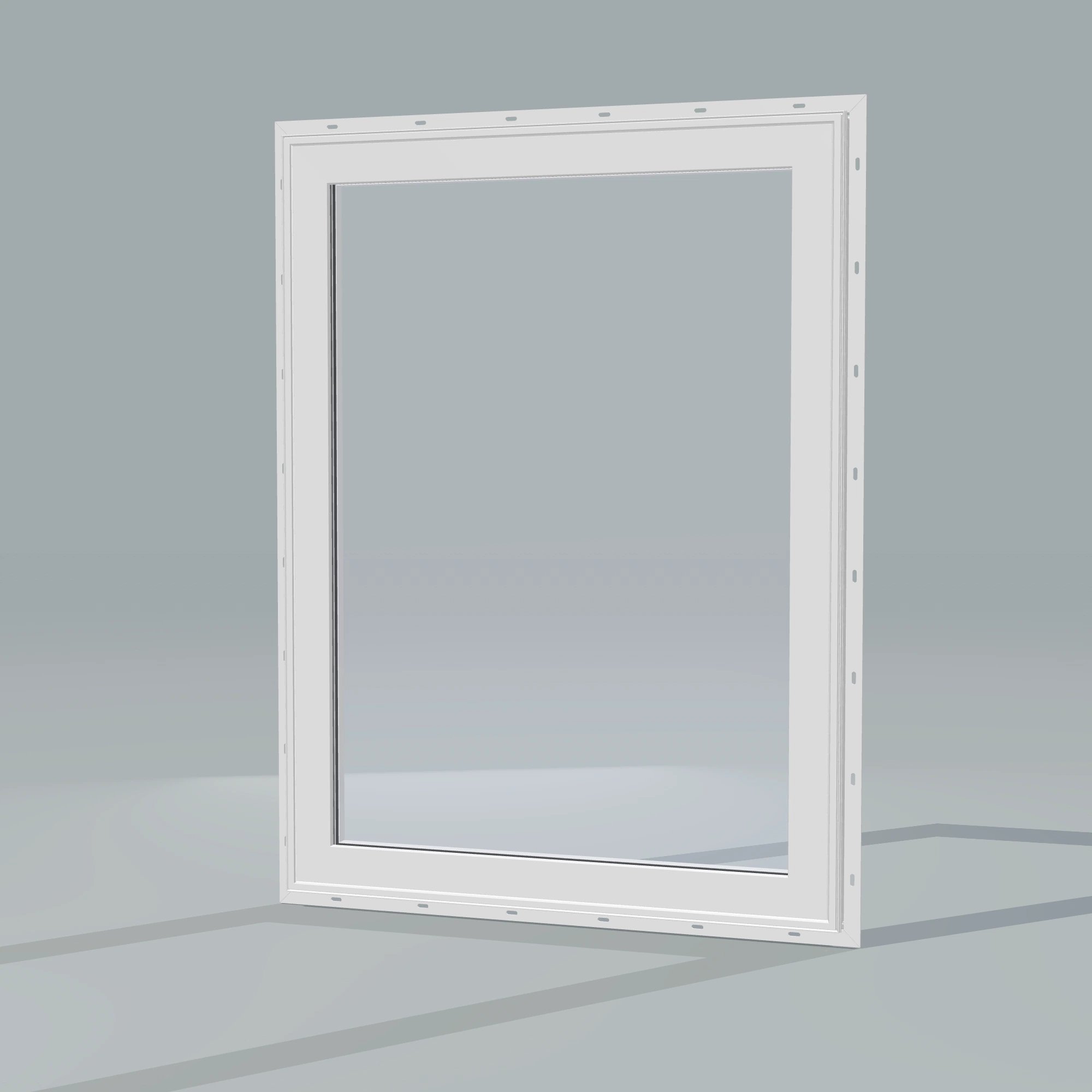 Opposite exterior angle of the 36 × 48 inch high fixed window, white exterior / white interior, with nailing flange