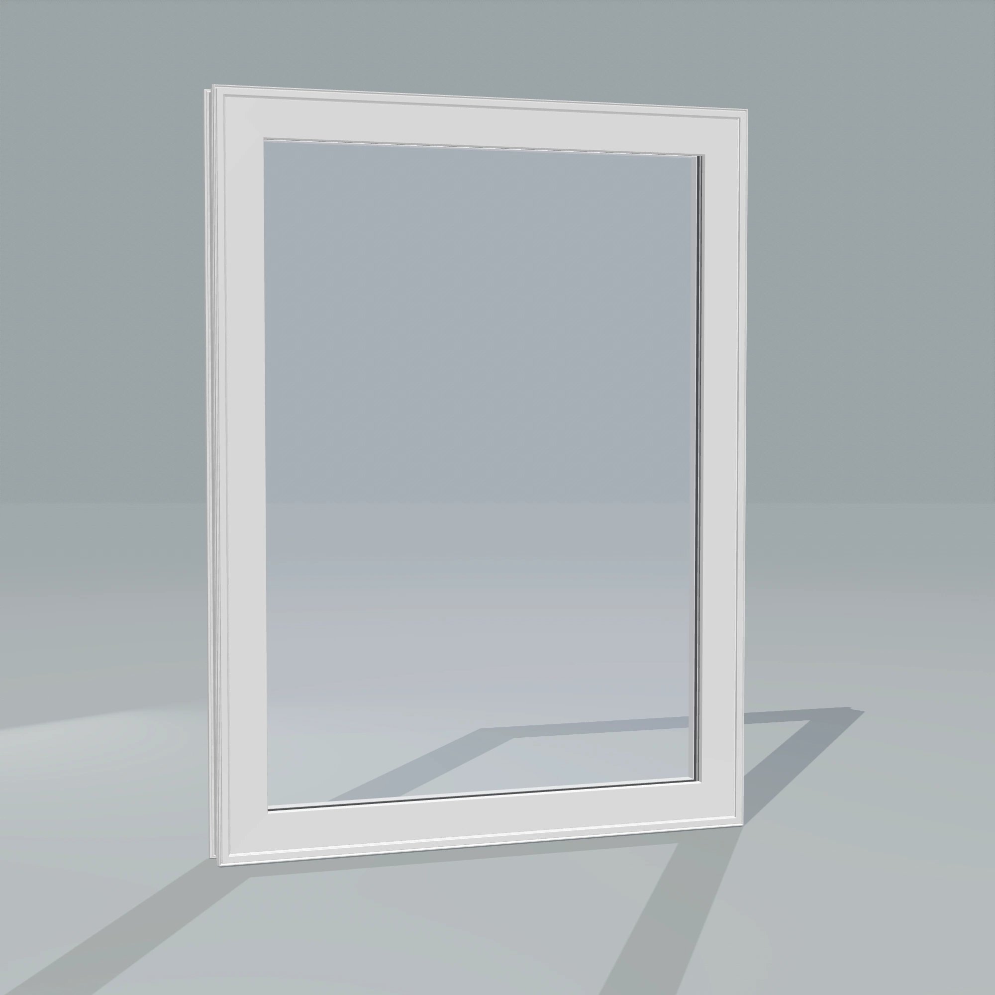 Angled exterior configurator view of the 36 × 48 inch high fixed window, white exterior / white interior, without nailing flange