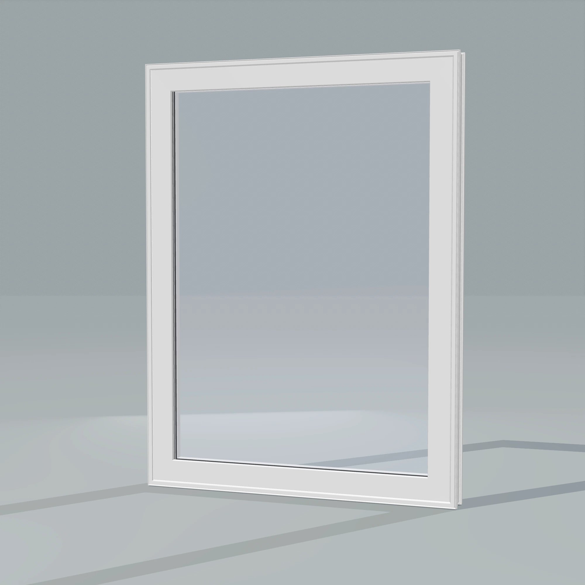 Opposite exterior angle of the 36 × 48 inch high fixed window, white exterior / white interior, without nailing flange