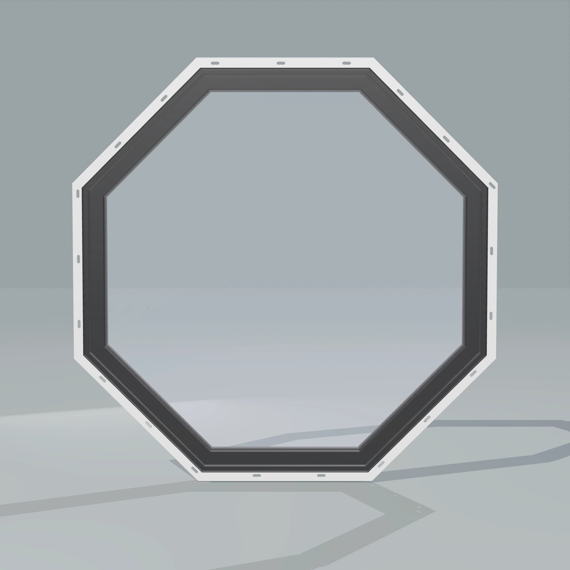 Straight exterior view of the 36 × 36 inch octagon, black exterior / black interior, with nailing flange