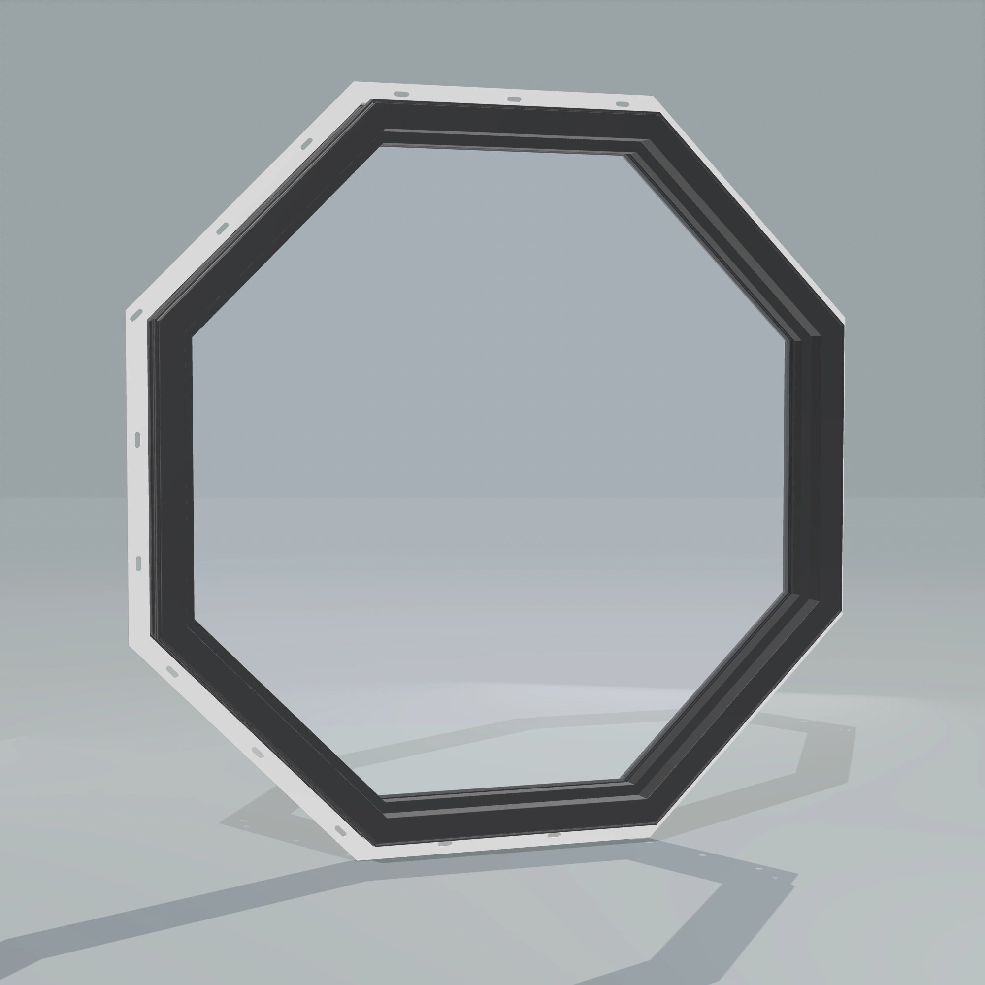 Angled interior view of the 36 × 36 inch octagon, black exterior / black interior, with nailing flange