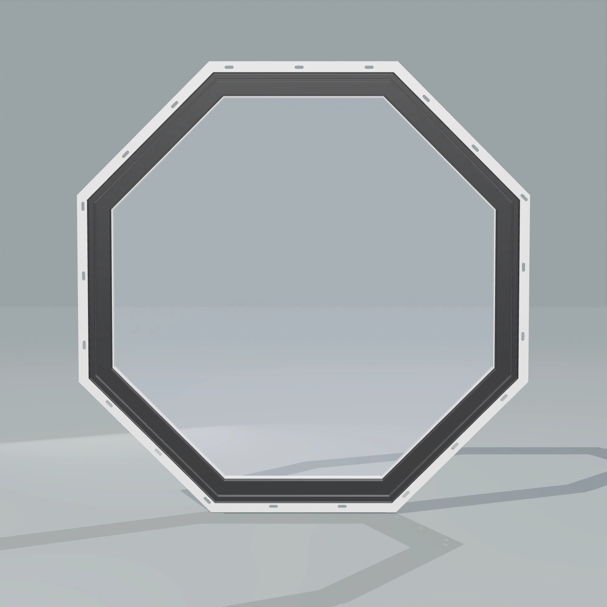 Straight exterior view of the 36 × 36 inch octagon, black exterior / white interior, with nailing flange