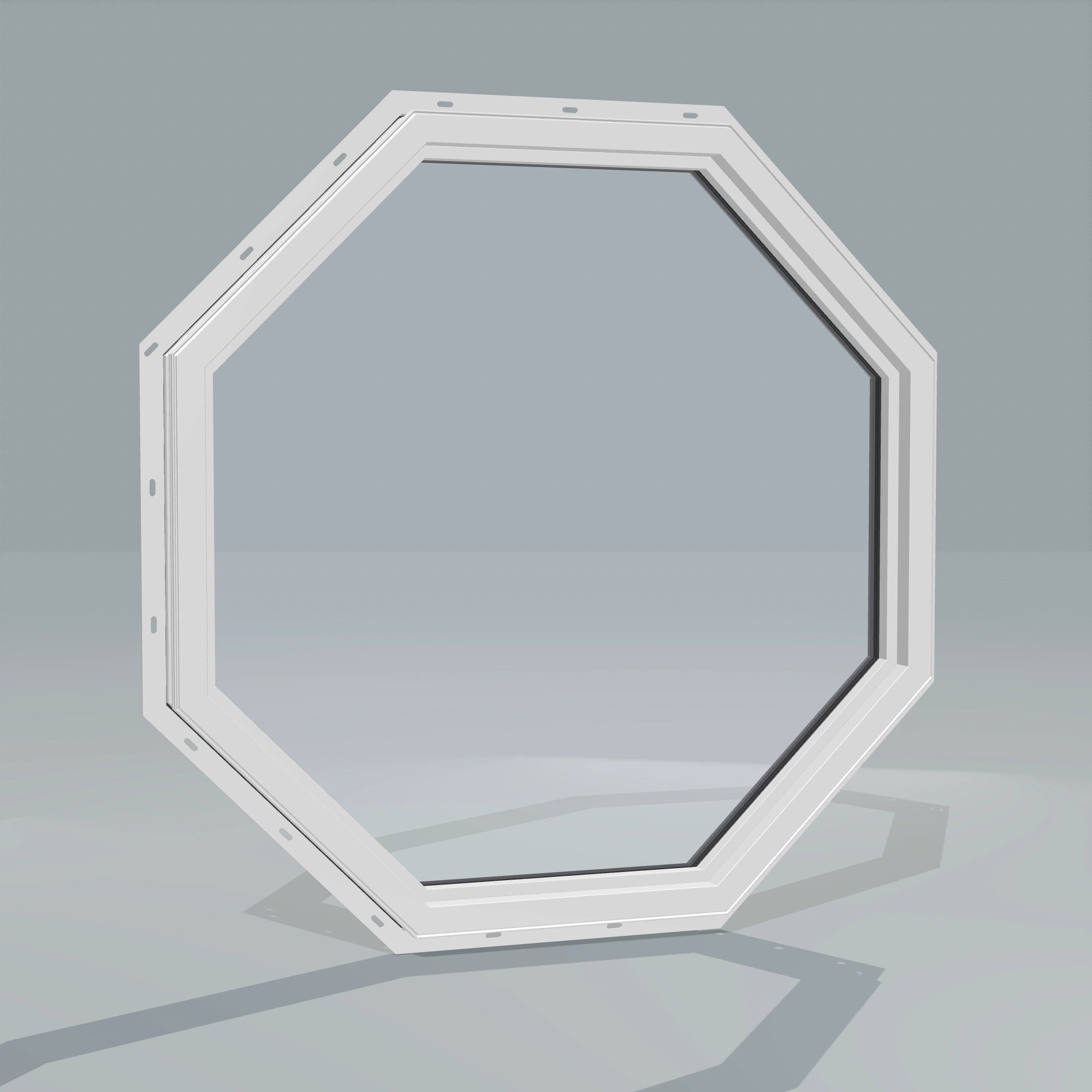 Angled interior view of the 36 × 36 inch octagon, black exterior / white interior, with nailing flange