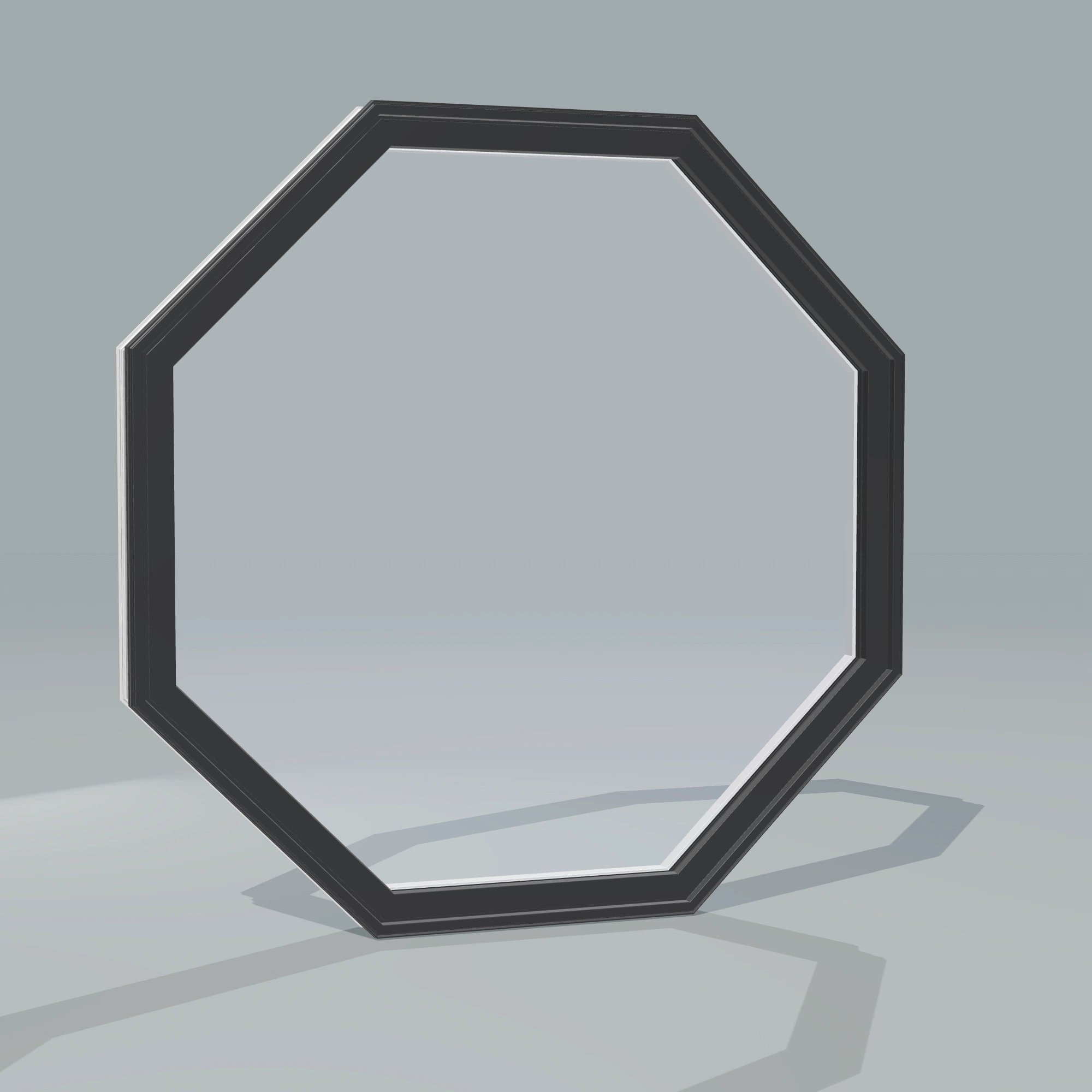 Angled exterior configurator view of the 36 × 36 inch octagon, black exterior / white interior, without nailing flange