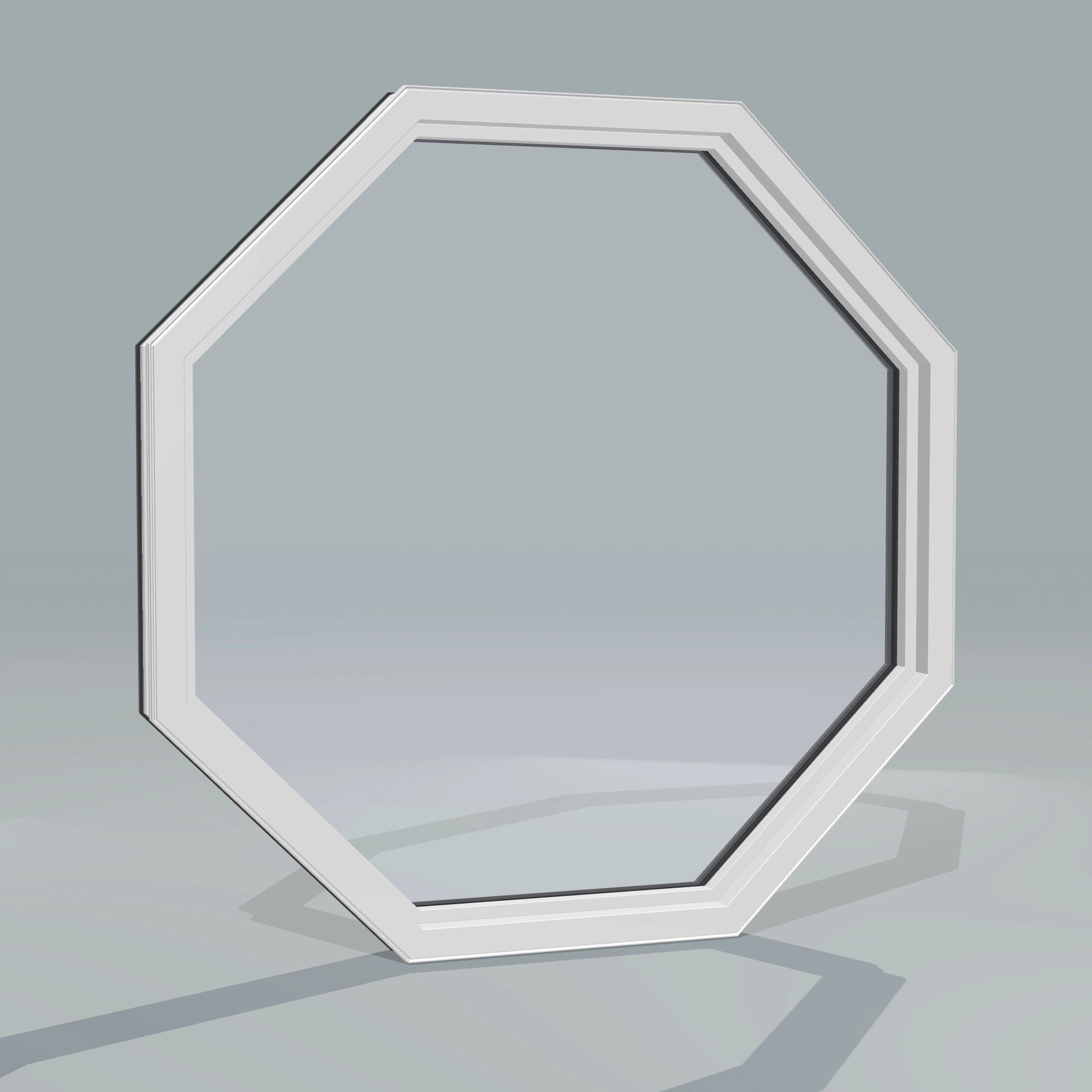 Angled interior view of the 36 × 36 inch octagon, black exterior / white interior, without nailing flange