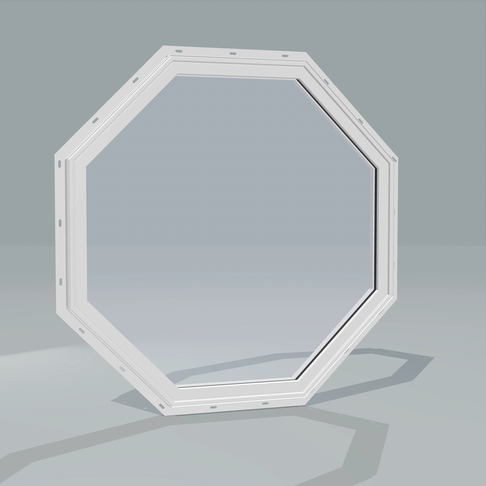 Angled exterior configurator view of the 36 × 36 inch octagon, white exterior / white interior, with nailing flange