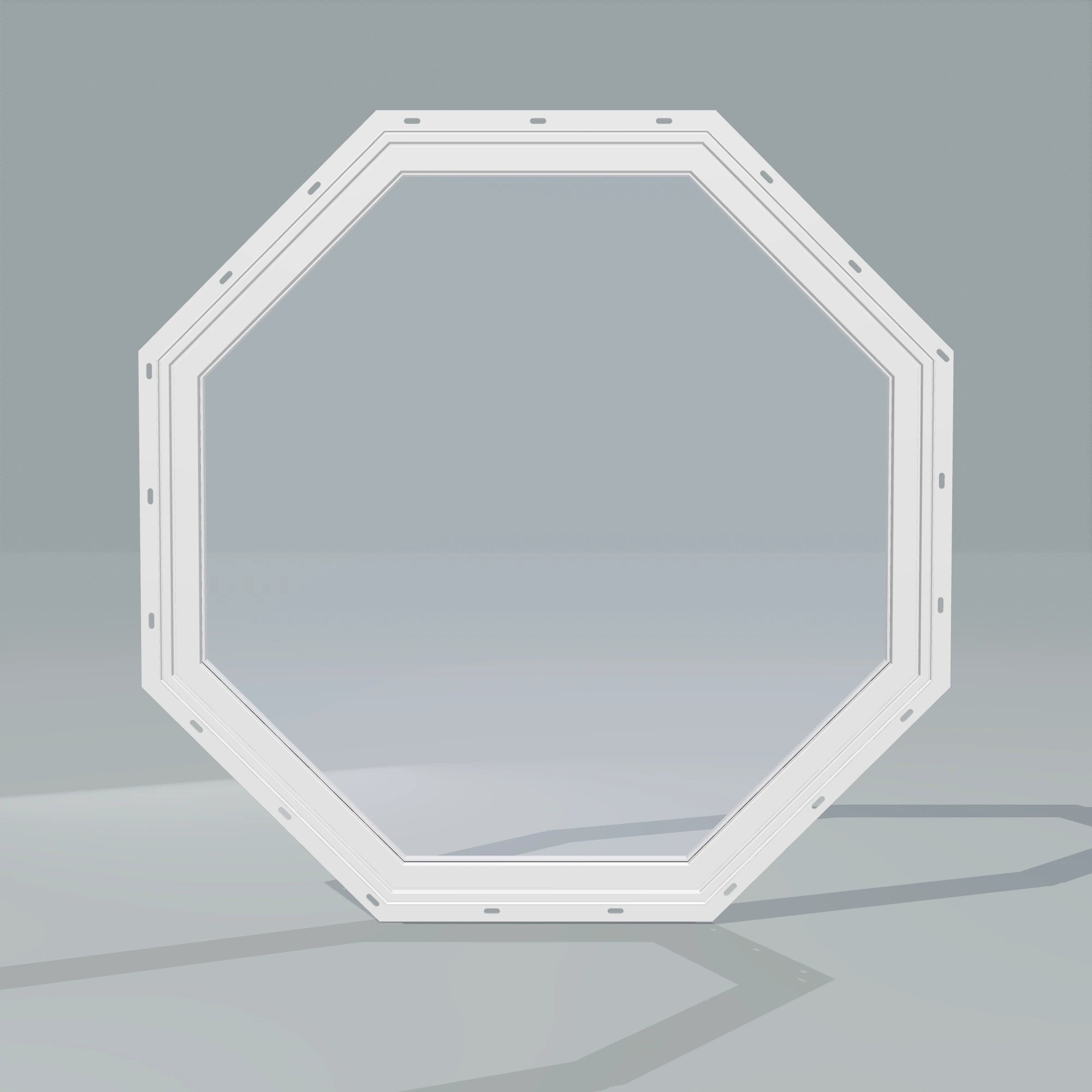 Straight exterior view of the 36 × 36 inch octagon, white exterior / white interior, with nailing flange
