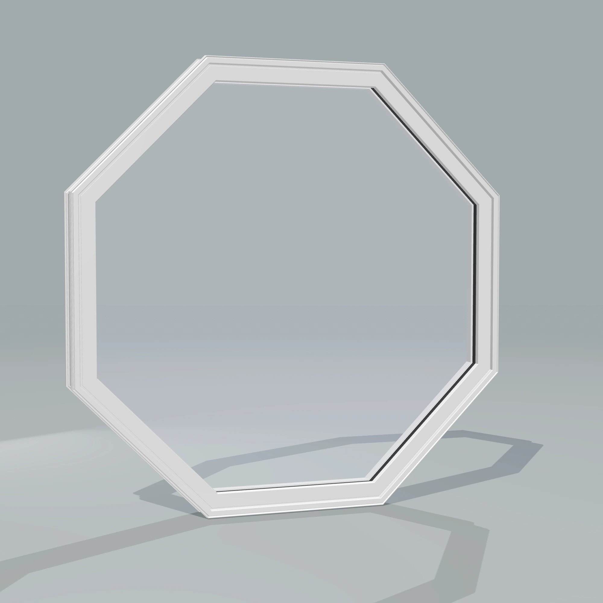 Angled exterior configurator view of the 36 × 36 inch octagon, white exterior / white interior, without nailing flange