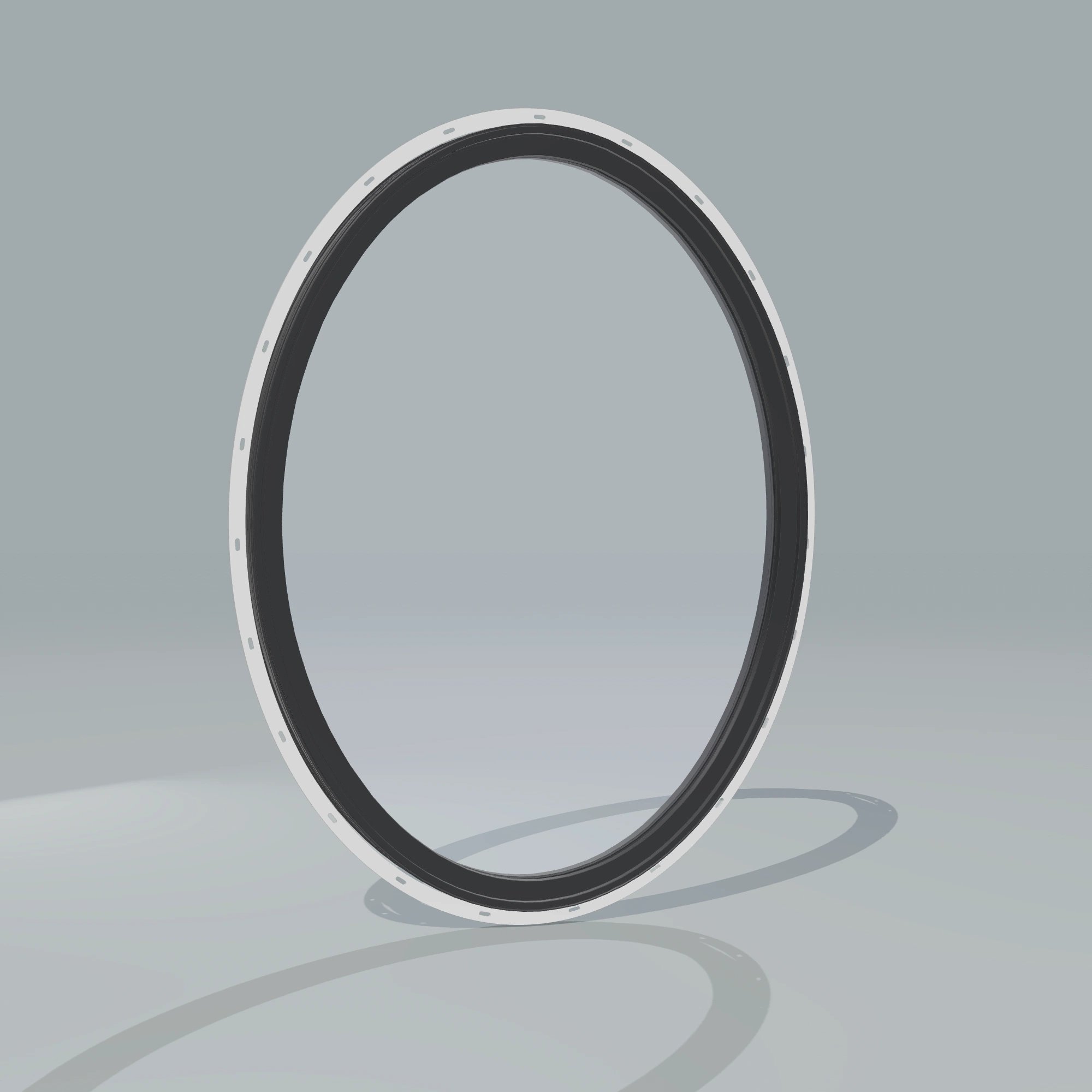 Angled exterior configurator view of the 36 × 48 inch oval, black exterior / black interior, with nailing flange
