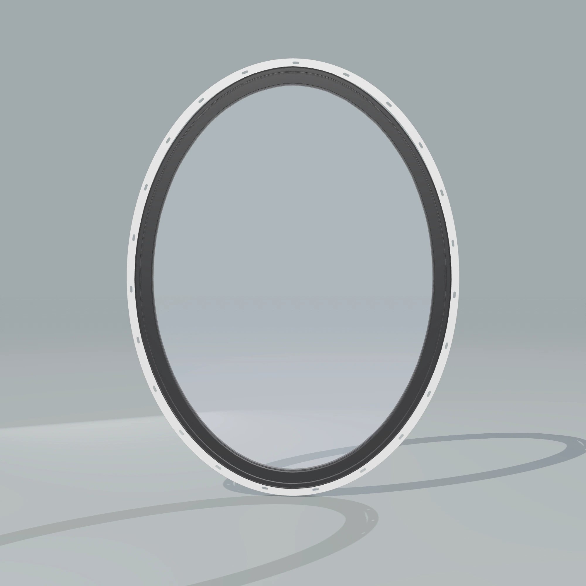 Straight exterior view of the 36 × 48 inch oval, black exterior / black interior, with nailing flange