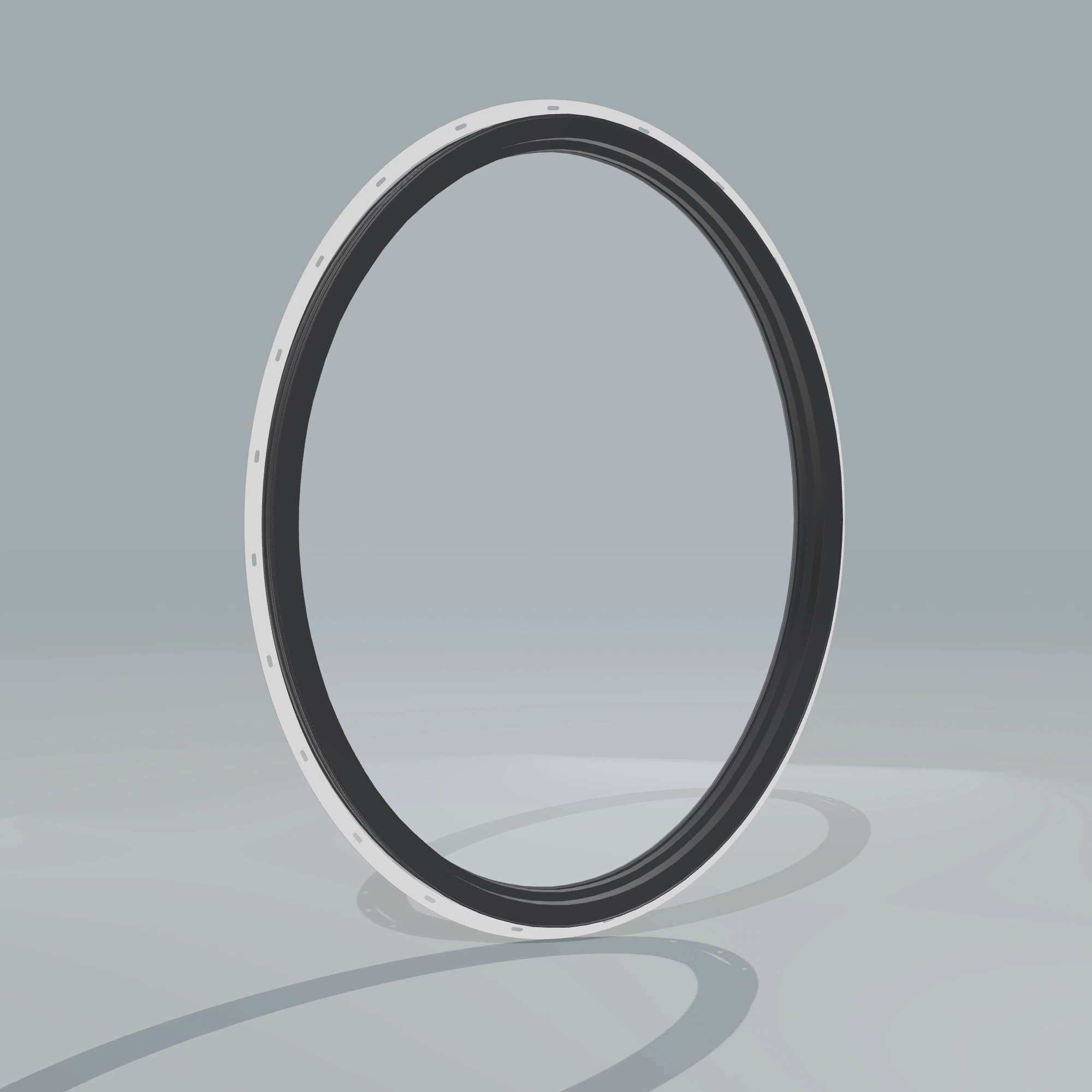 Angled interior view of the 36 × 48 inch oval, black exterior / black interior, with nailing flange
