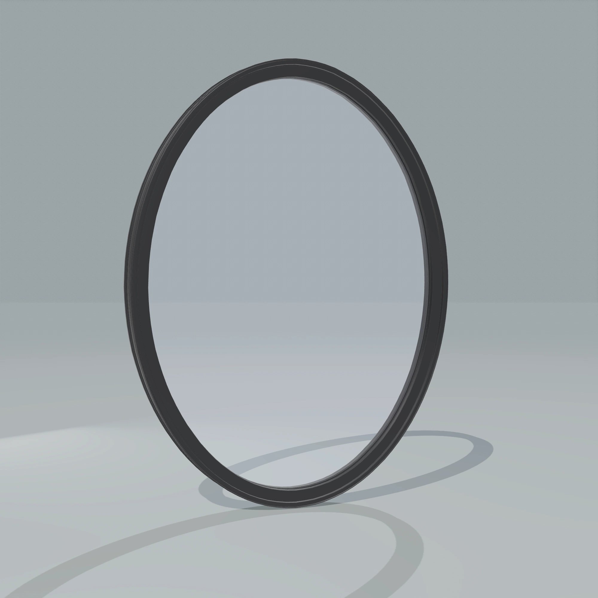 Angled exterior configurator view of the 36 × 48 inch oval, black exterior / black interior, without nailing flange