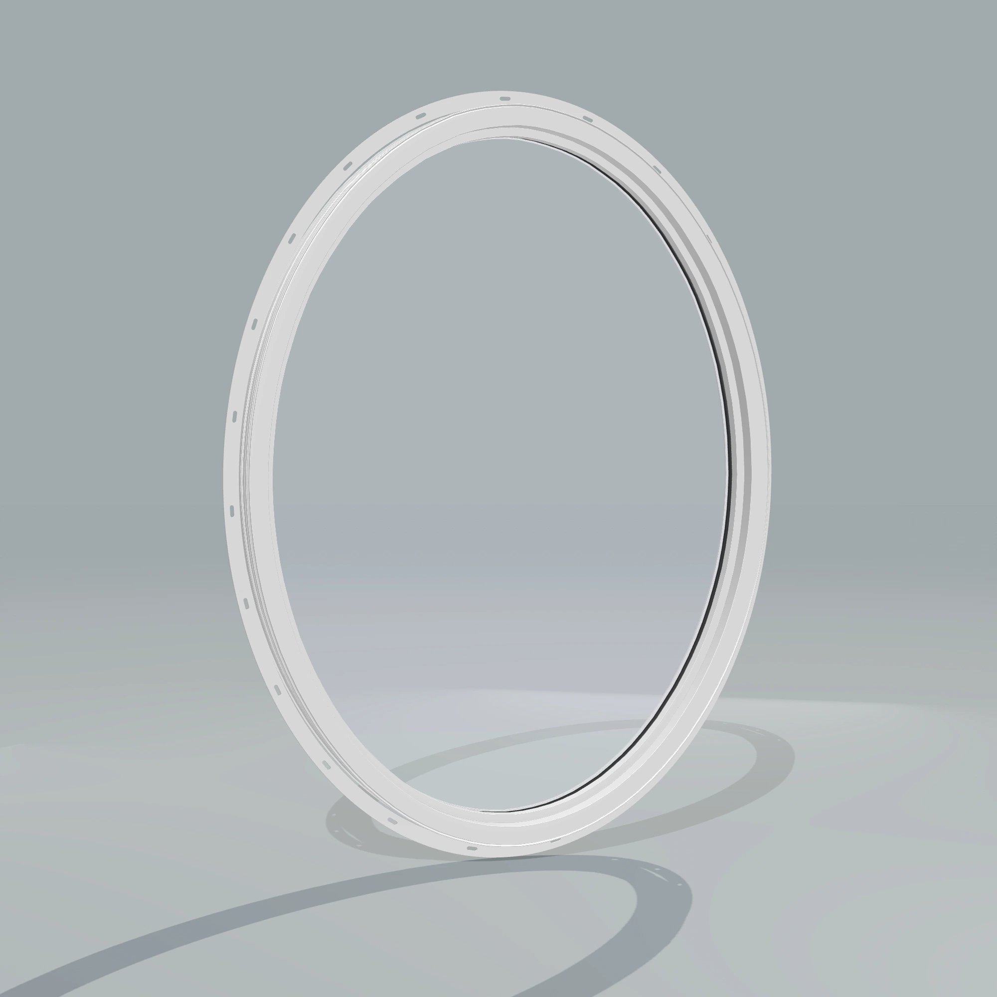 Angled interior view of the 36 × 48 inch oval, white exterior / white interior, with nailing flange