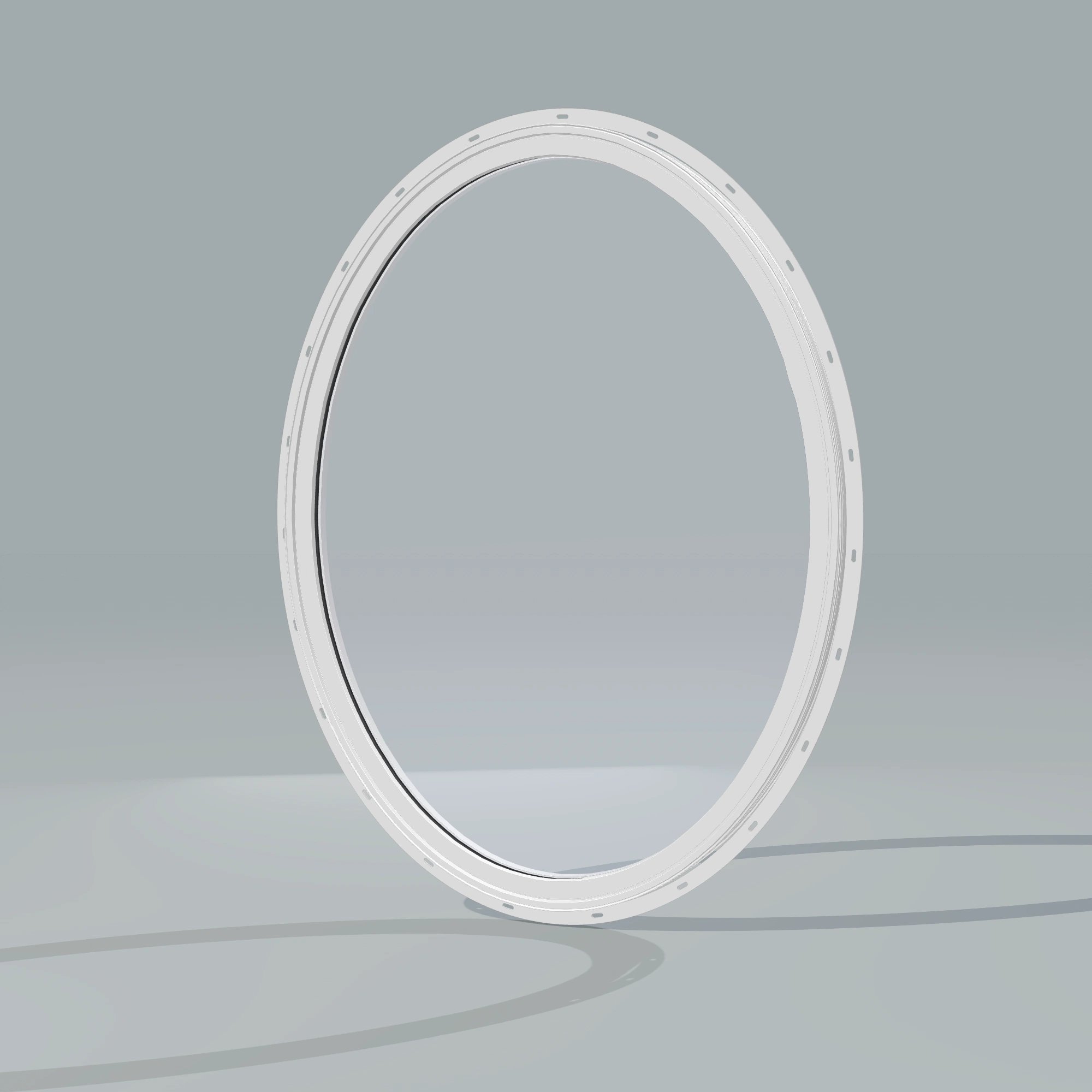 Opposite exterior angle of the 36 × 48 inch oval, white exterior / white interior, with nailing flange