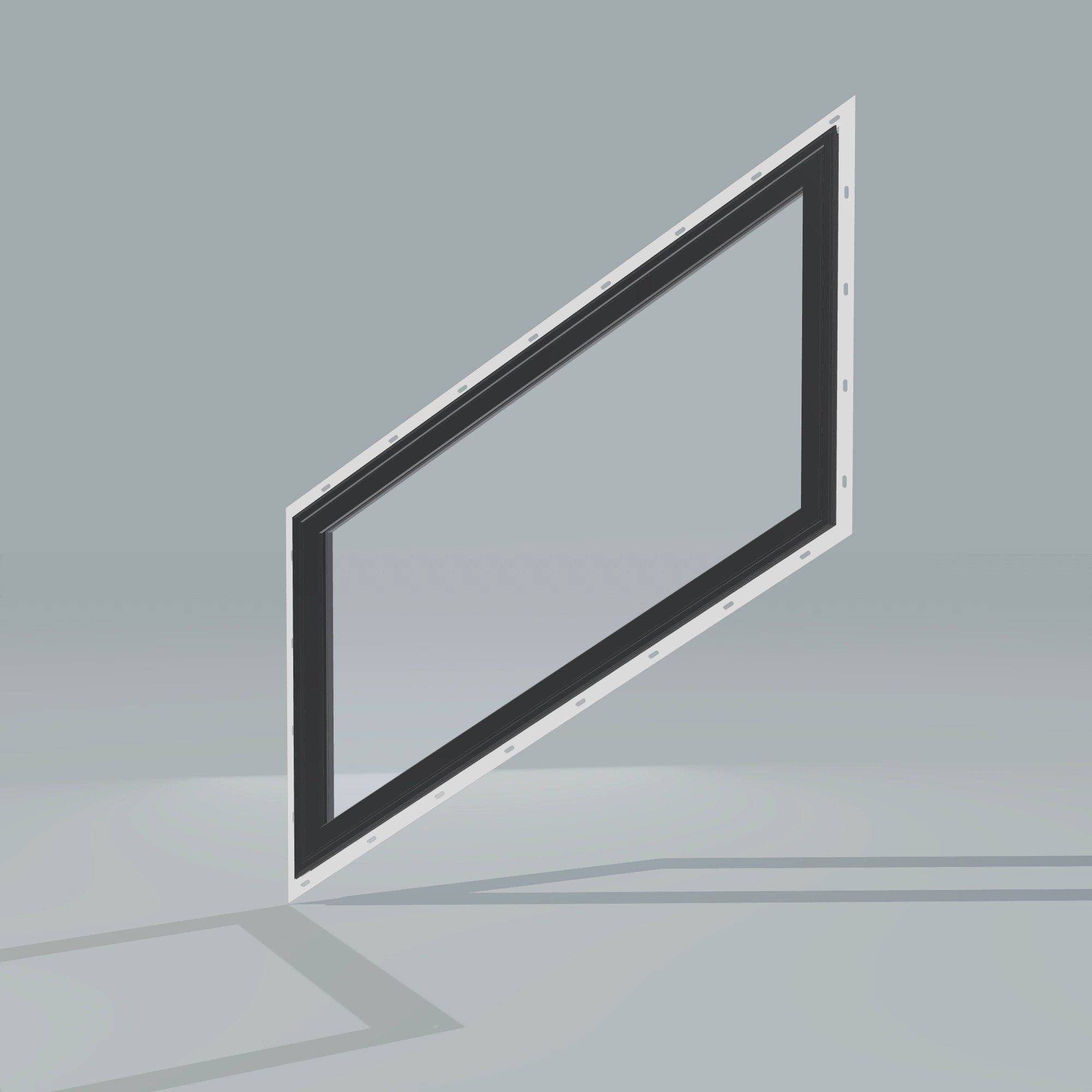 Opposite exterior angle of the 36 × 48 inch parallelogram (left), black exterior / black interior, with nailing flange