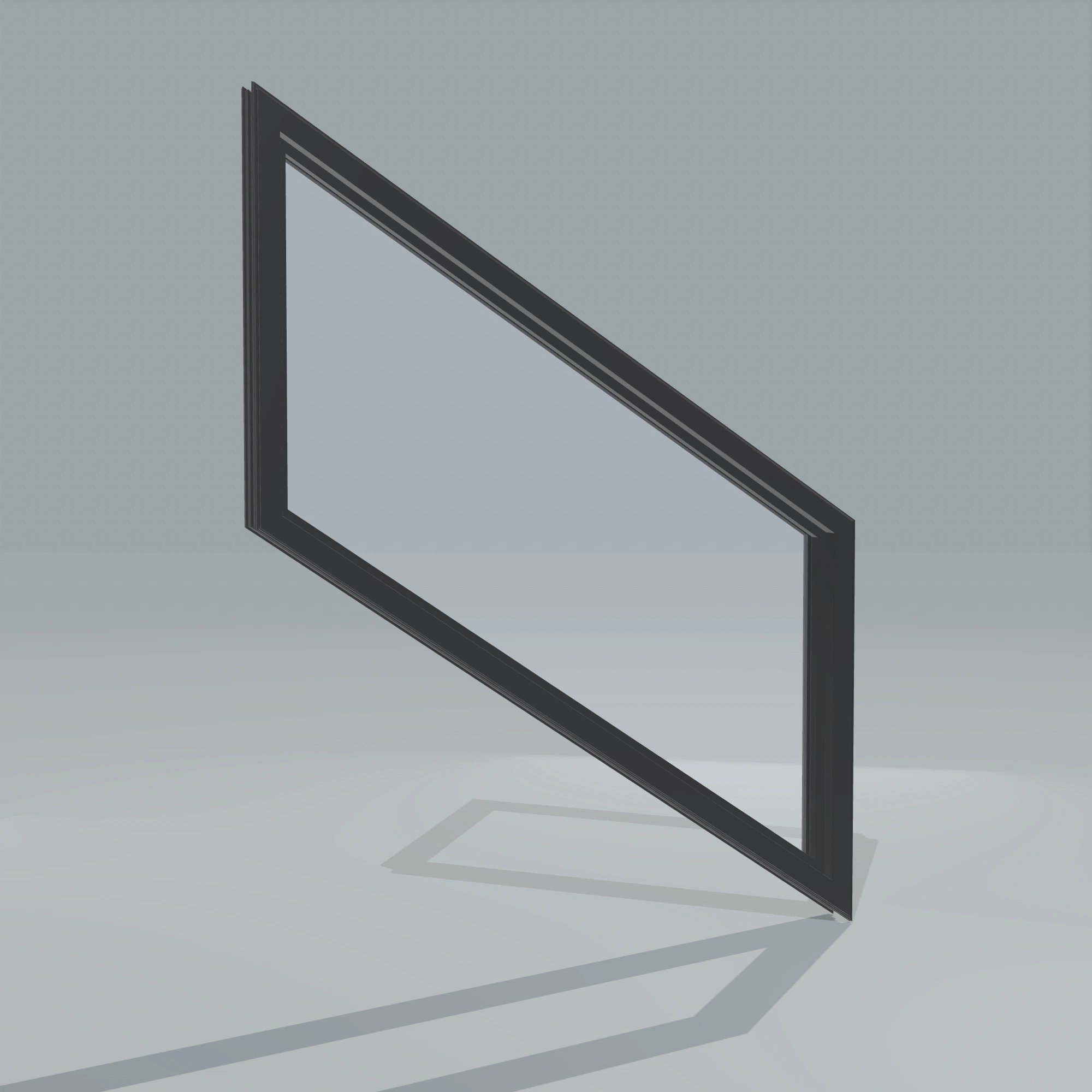 Angled interior view of the 36 × 48 inch parallelogram (left), black exterior / black interior, without nailing flange