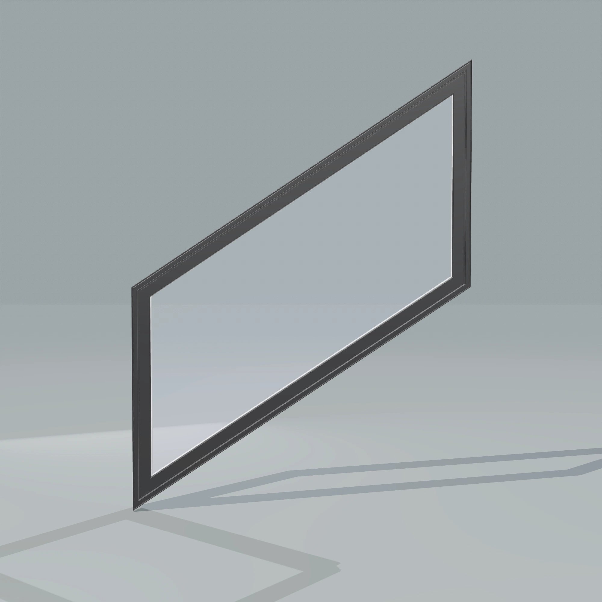 Straight exterior view of the 36 × 48 inch parallelogram (left), black exterior / white interior, without nailing flange