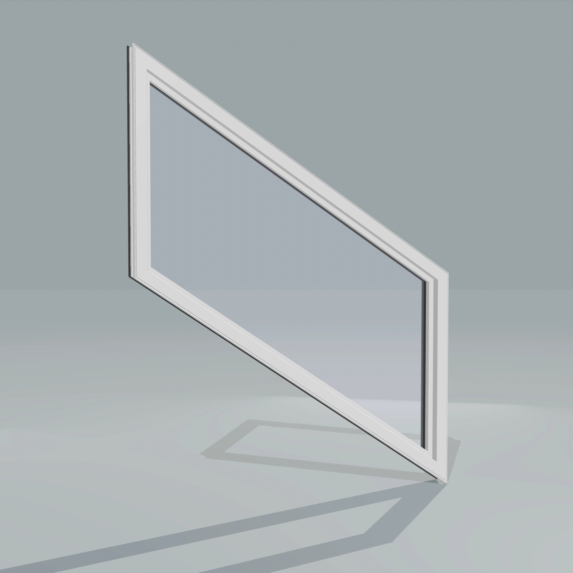 Angled interior view of the 36 × 48 inch parallelogram (left), black exterior / white interior, without nailing flange