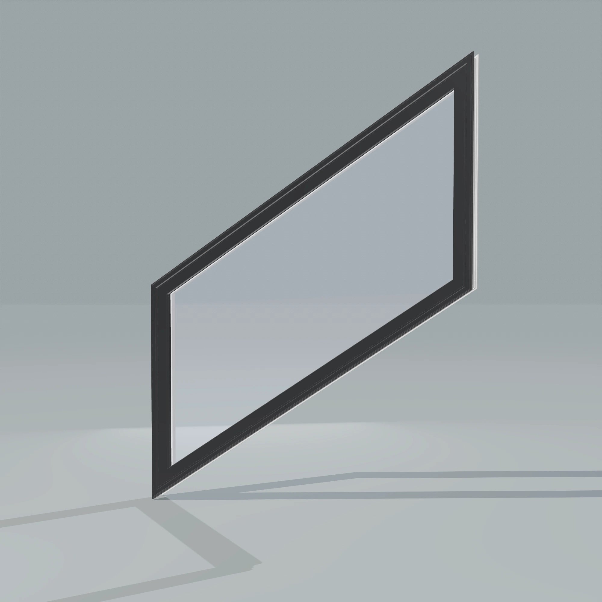Opposite exterior angle of the 36 × 48 inch parallelogram (left), black exterior / white interior, without nailing flange