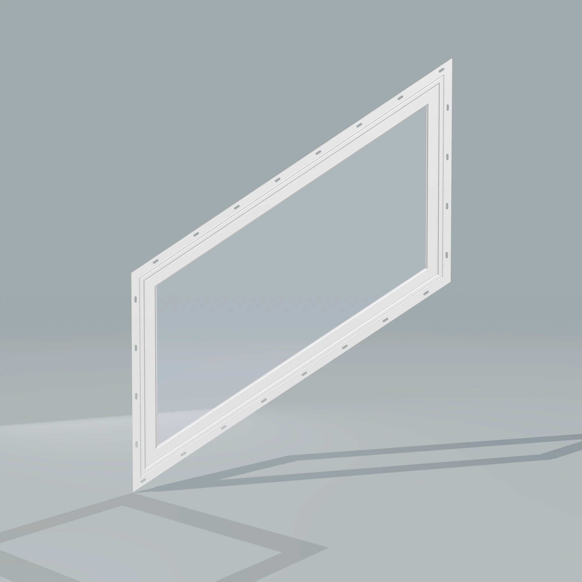 Straight exterior view of the 36 × 48 inch parallelogram (left), white exterior / white interior, with nailing flange