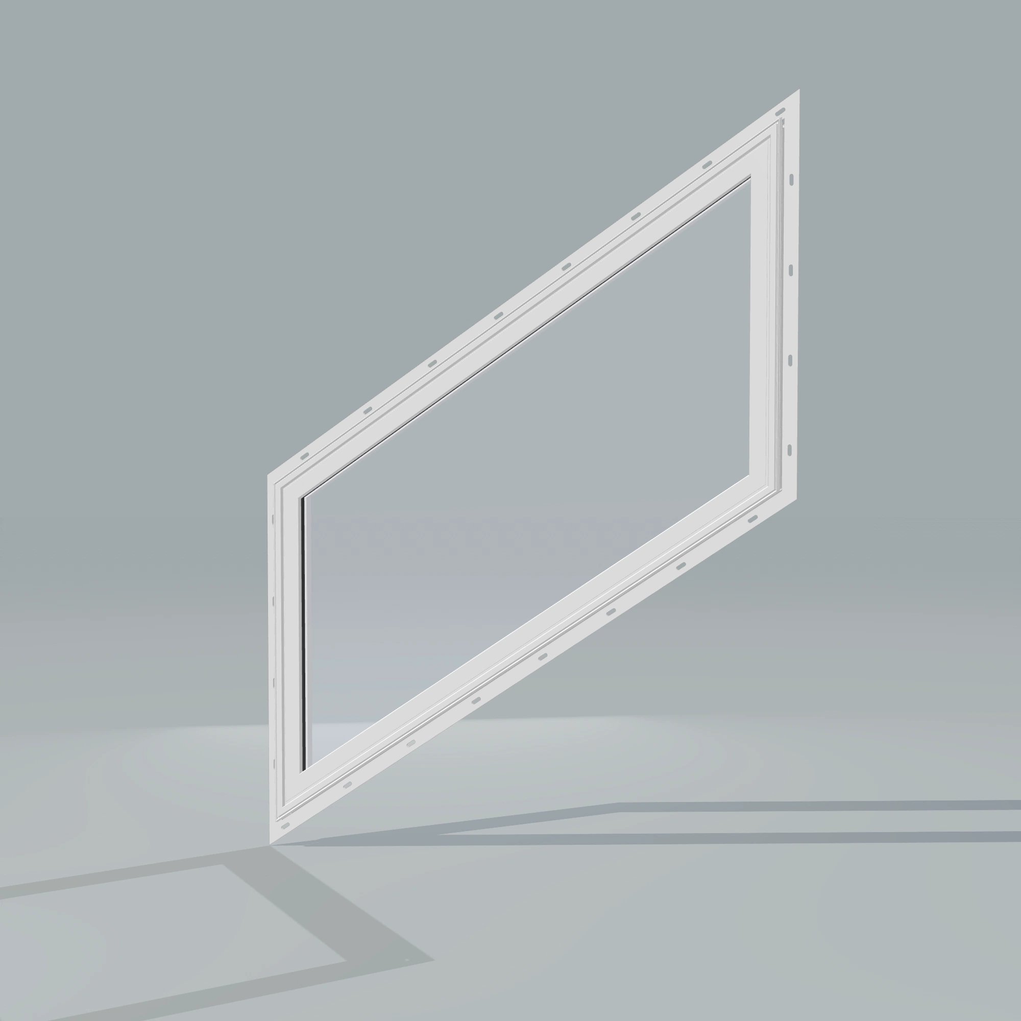 Opposite exterior angle of the 36 × 48 inch parallelogram (left), white exterior / white interior, with nailing flange
